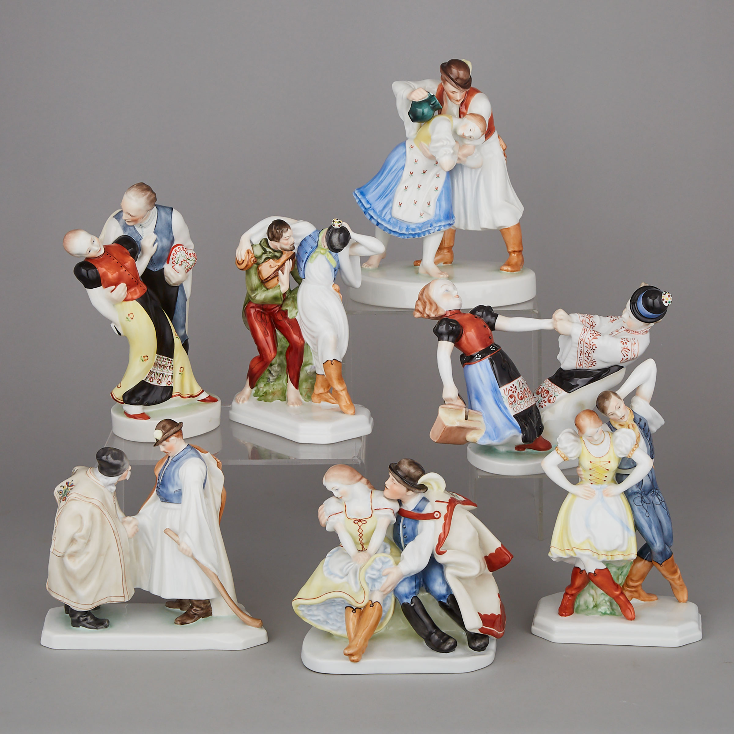 Seven Herend Figure Groups, 20th century