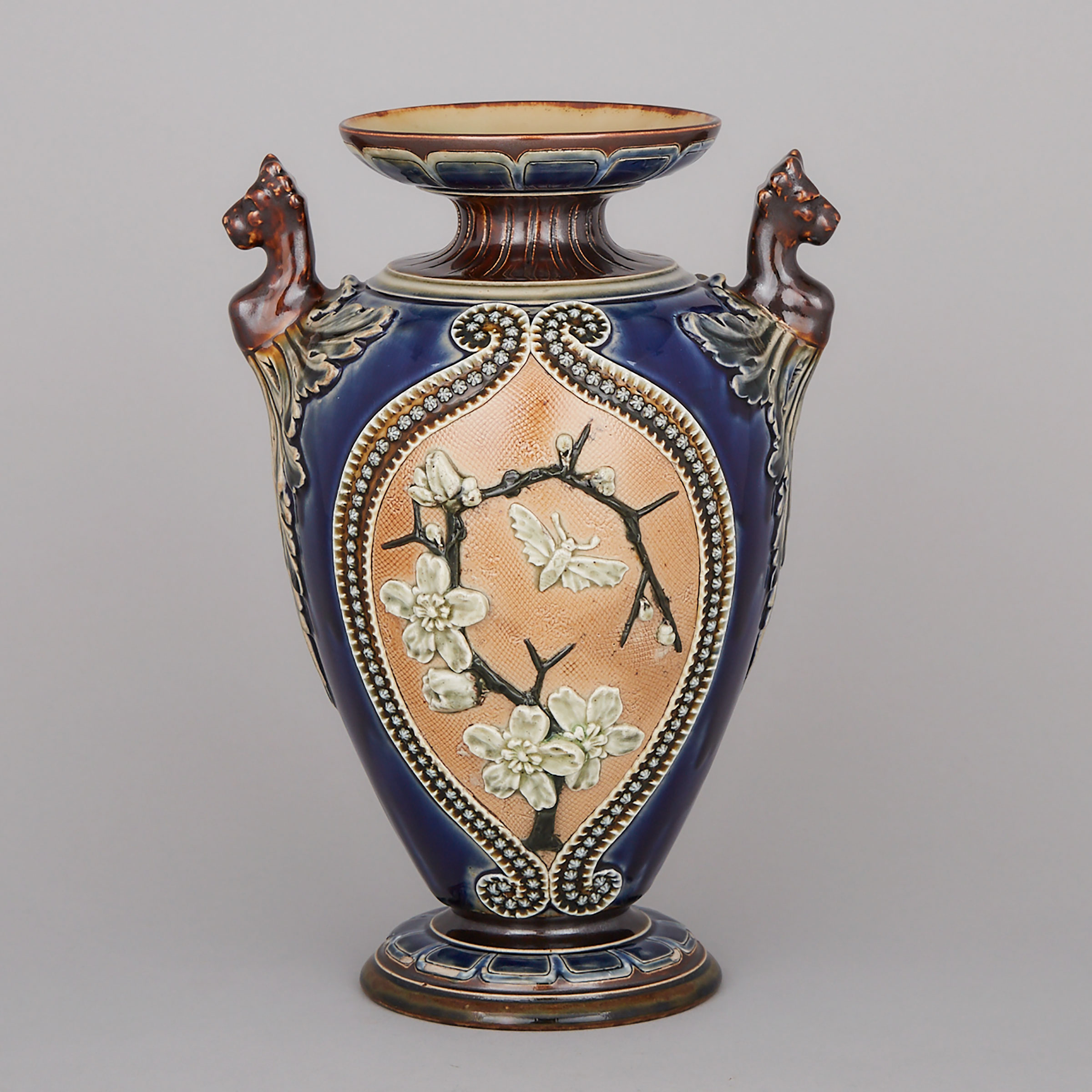 Doulton Lambeth Stoneware Two-Handled Vase, probably Eliza Sayers, 1886