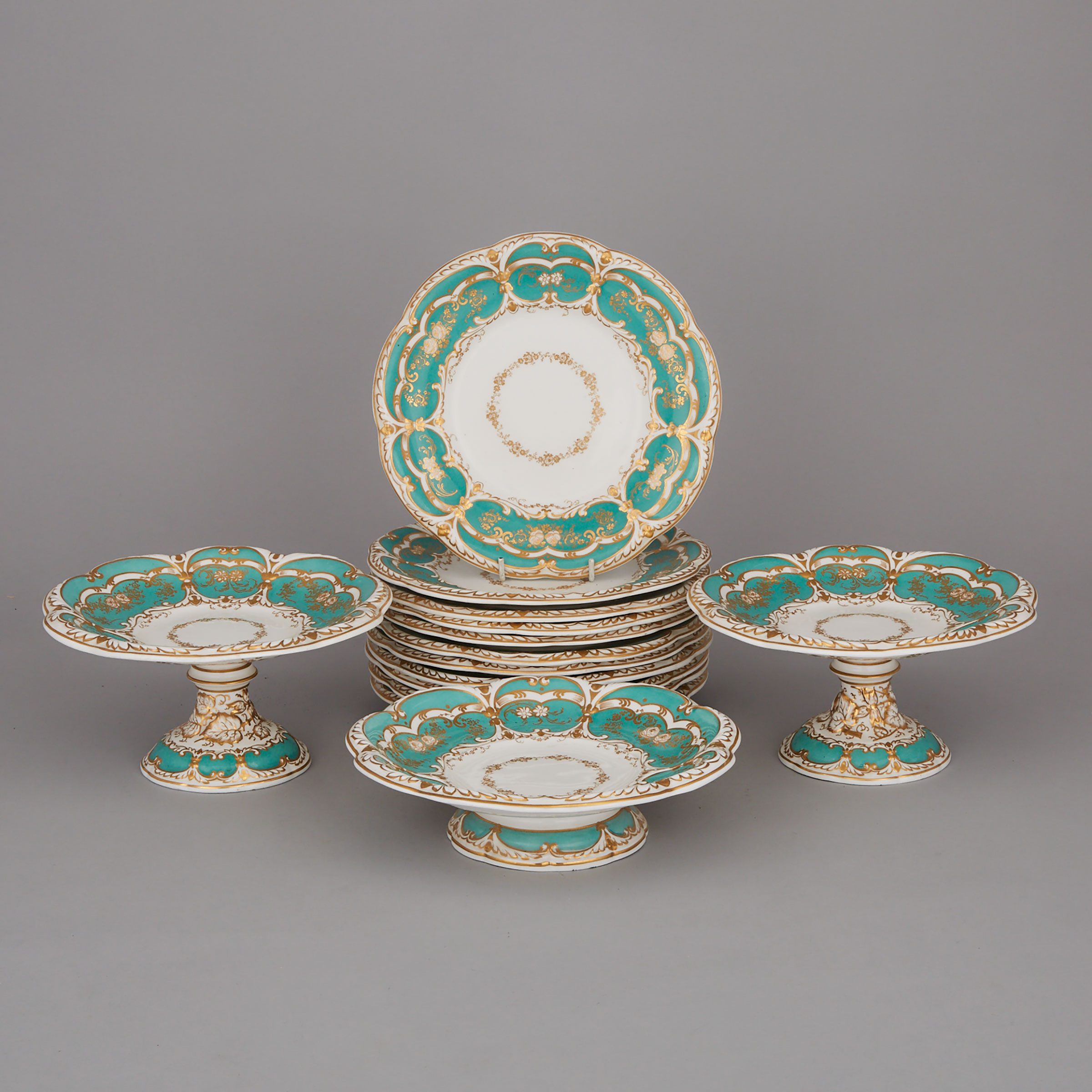 Davenport Turquoise Ground and Gilt Decorated Dessert Service, mid-19th century