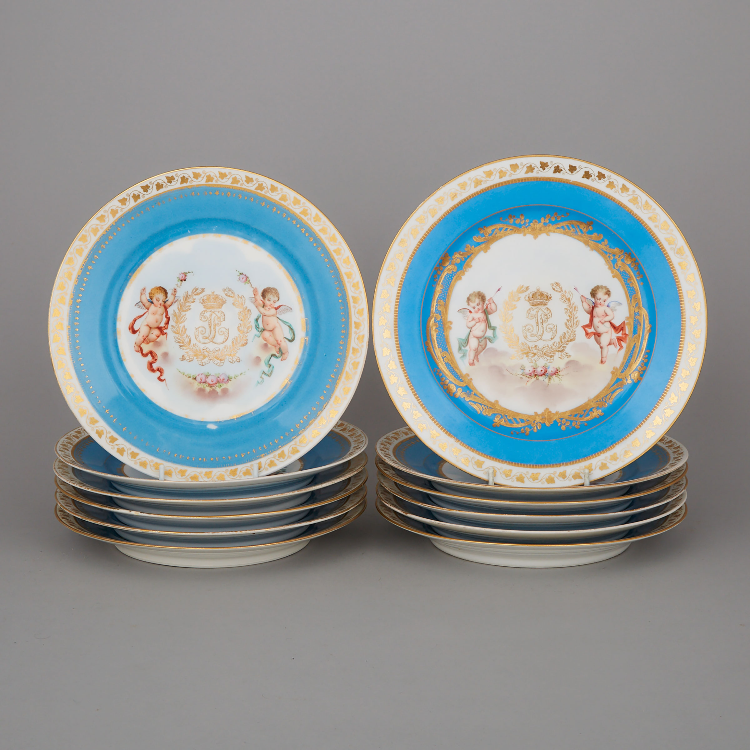 Assembled Set of Twelve ‘Sèvres’ Blue-Ground Cabinet Plates, c.1900