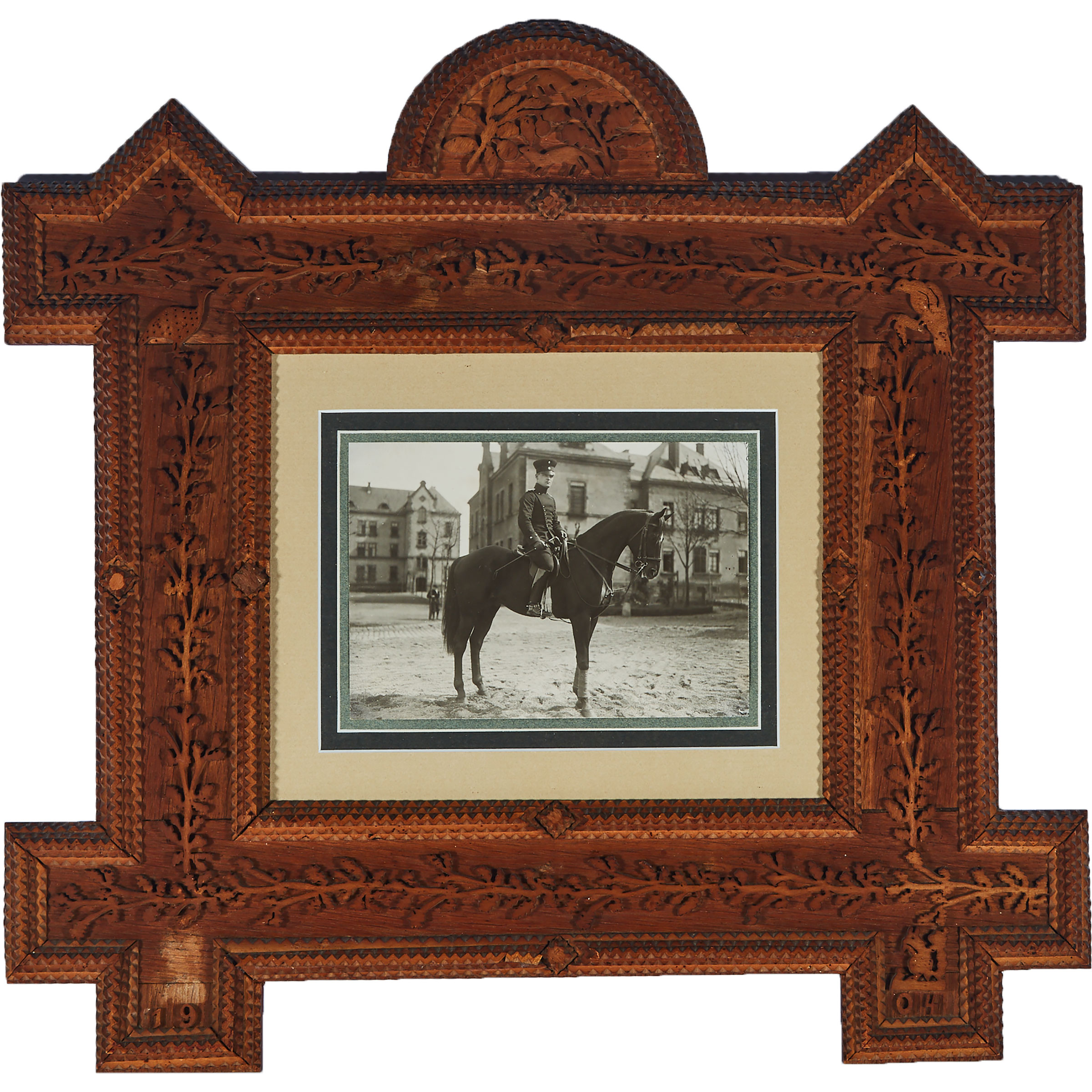 Black Forest ‘Tramp Art’ Chip Carved Frame, 1904