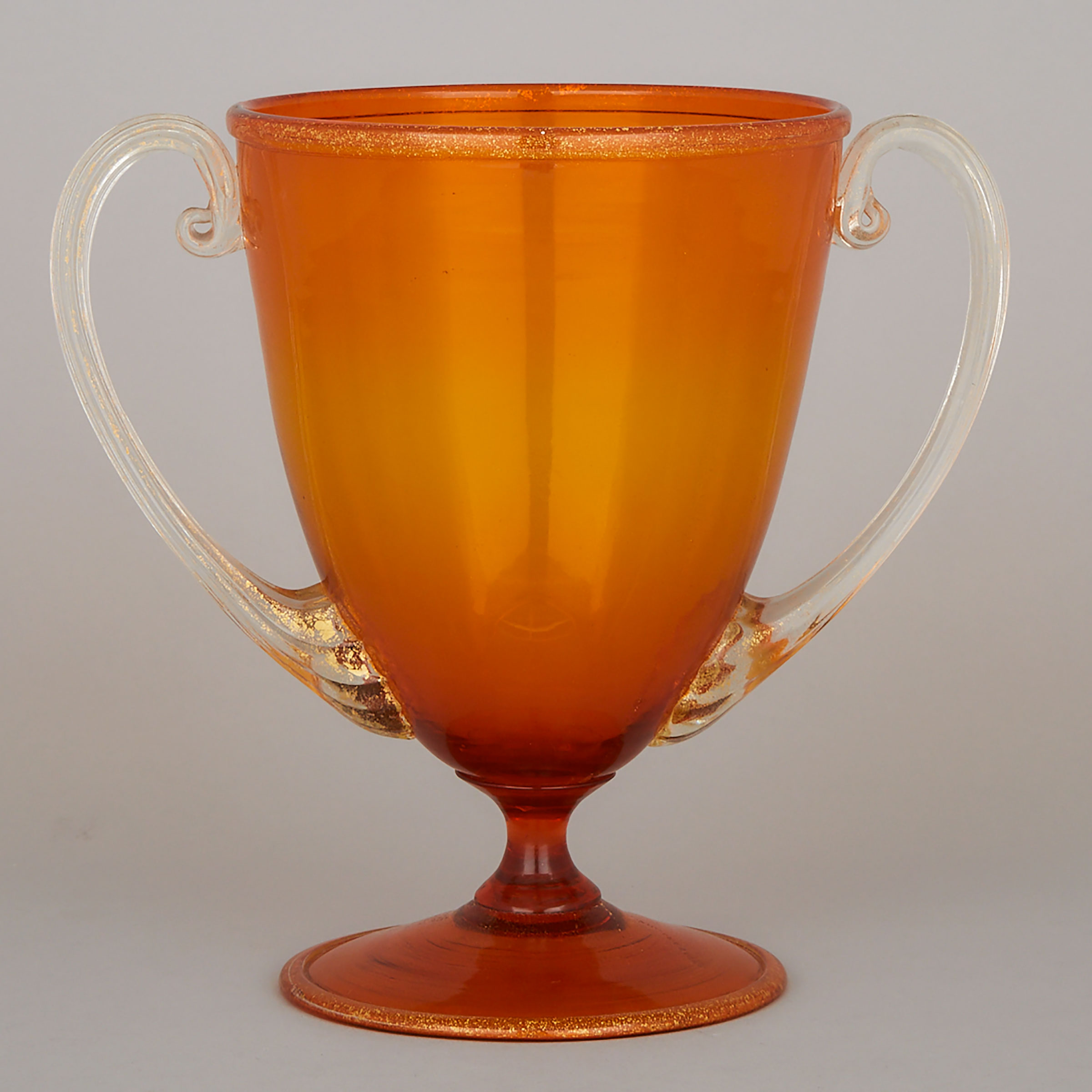 Murano Gilt-Flecked Orange Glass Two-Handled Vase, c.1930