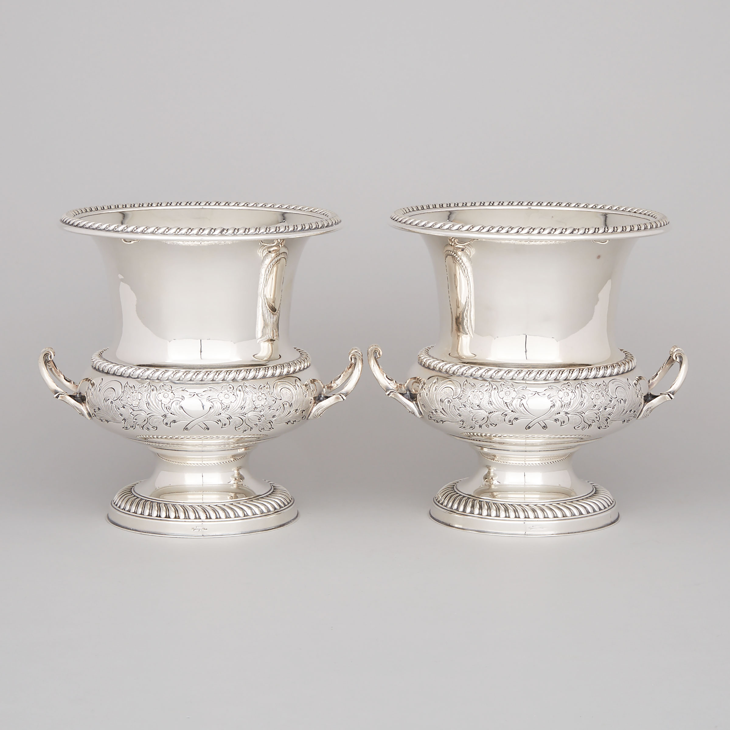 Pair of English ‘Regency’ Silver Plated Wine Coolers, for Henry Birks & Sons, 20th century