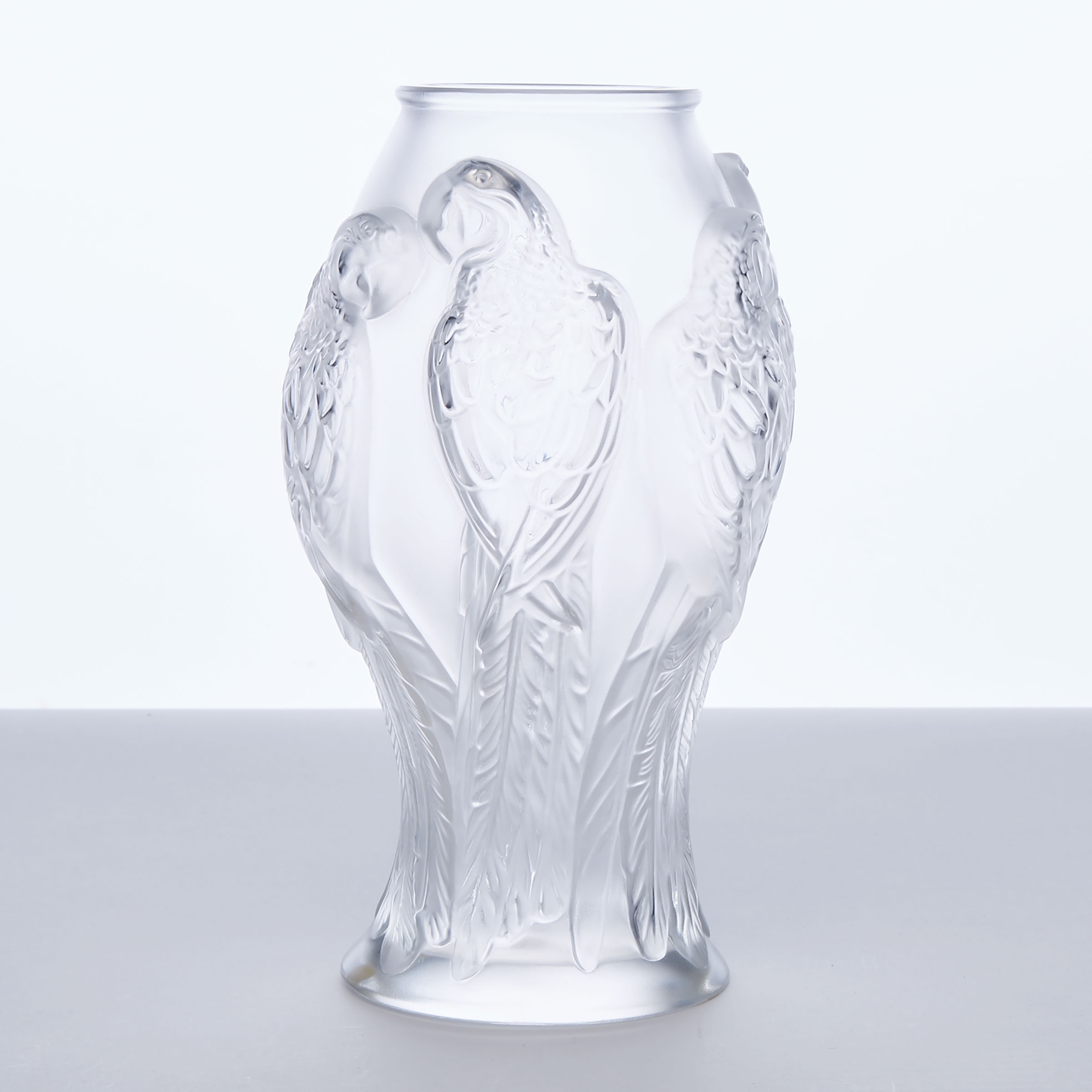 ‘Ara’, Lalique Moulded and Partly Frosted Glass Vase, post-1978