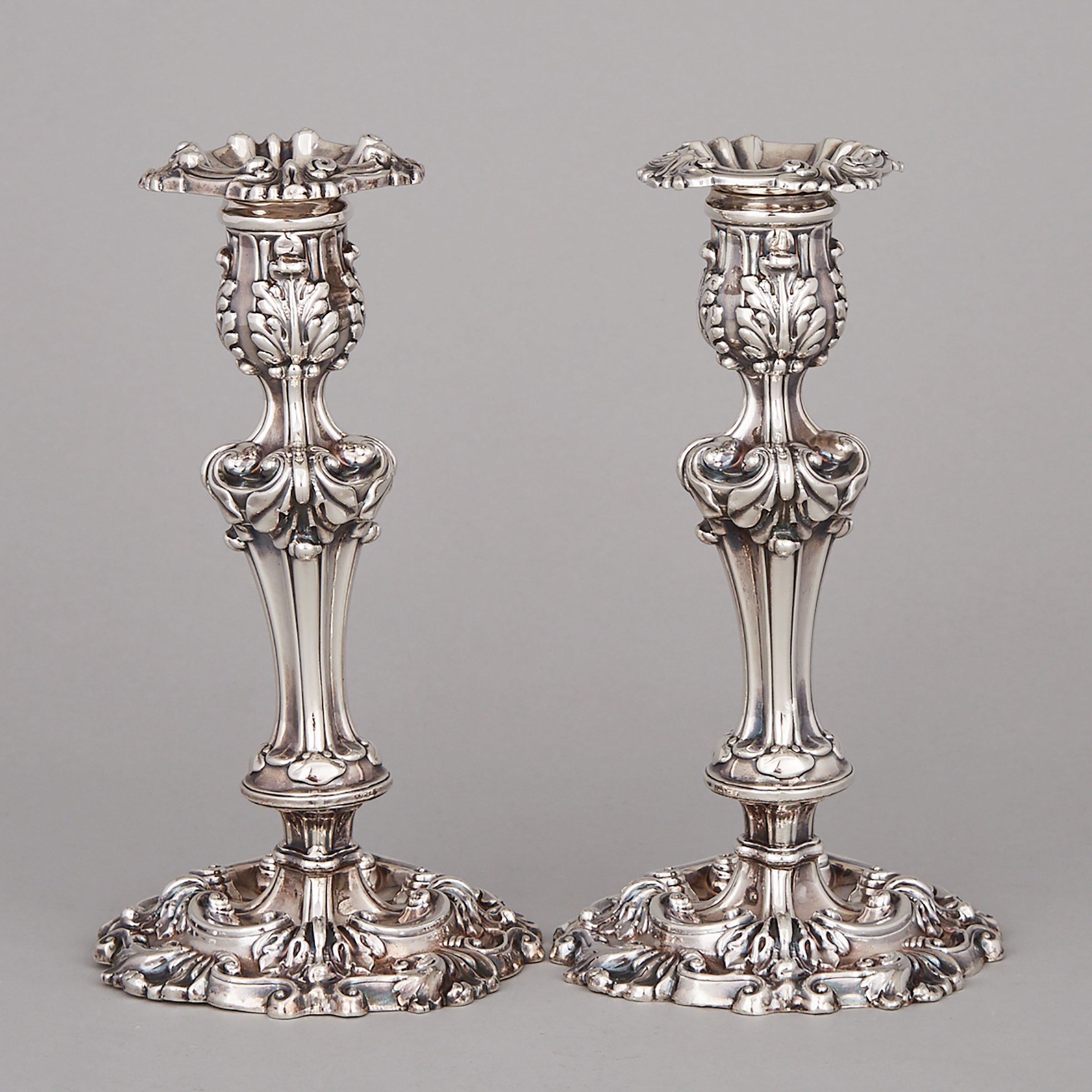 Pair of George IV Silver Small Table Candlesticks, John Watson, Sheffield, 1827