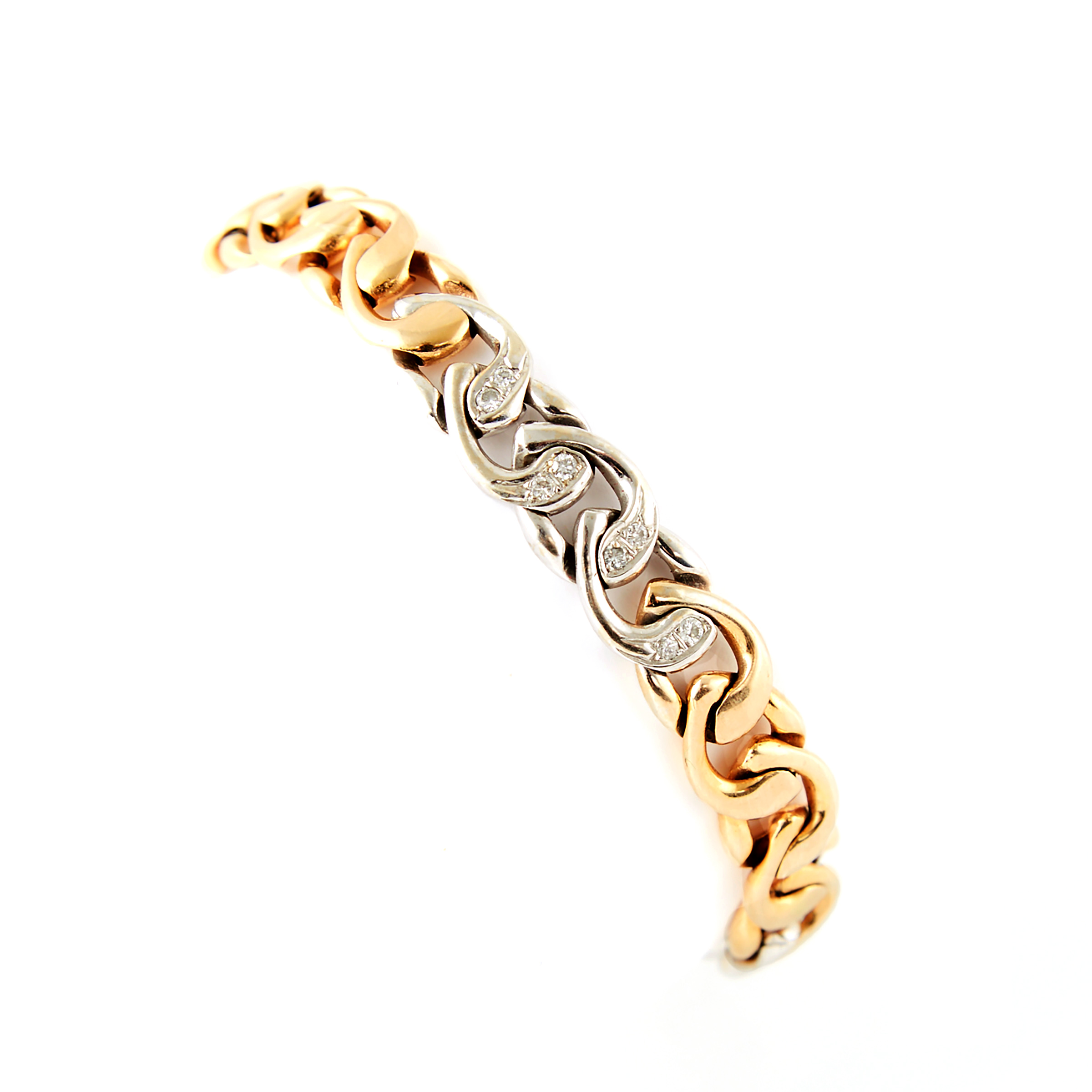 14k Yellow And White Gold Curb Link Bracelet