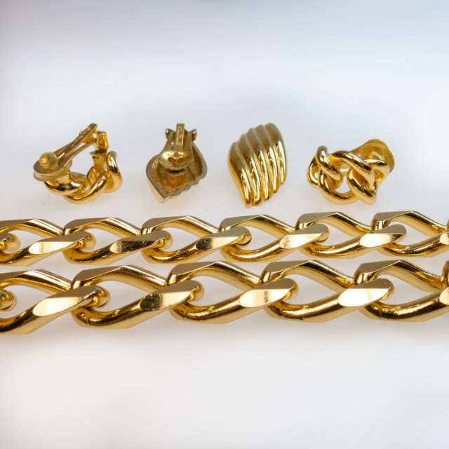 Christian Dior Gold-Tone Metal Bracelet, Necklace And 2 Pairs Of Clip-Back Earrings