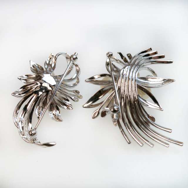 2 Silver Floral Spray Brooches