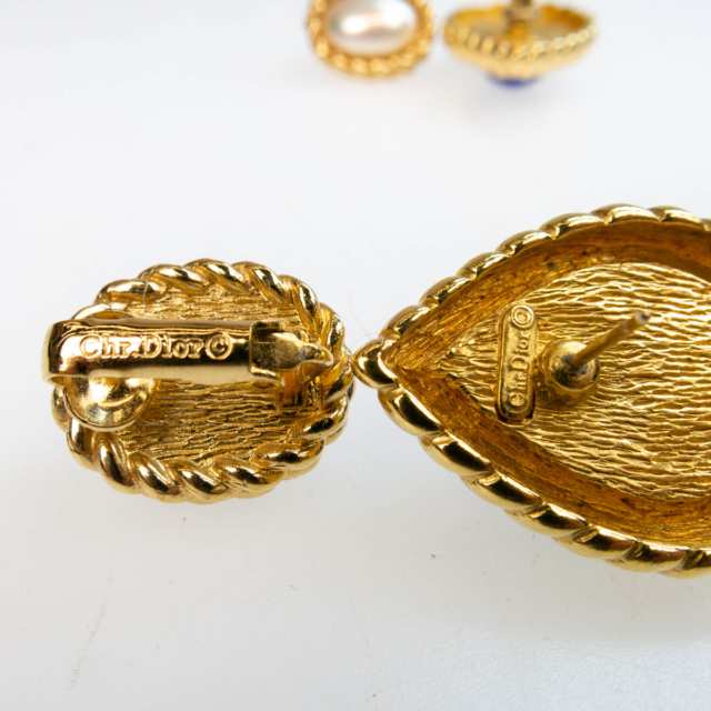 Two Pairs Of Christian Dior Gold-Tone Metal Clip-Back Earrings