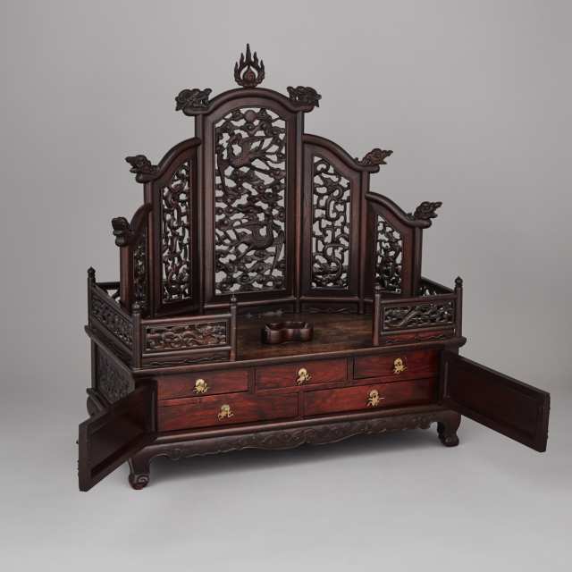 A Huali and Mixed Hardwood Carved Mirror Stand, 19th/Early 20th Century