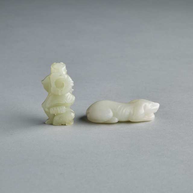 Two White Jade Carved Figures