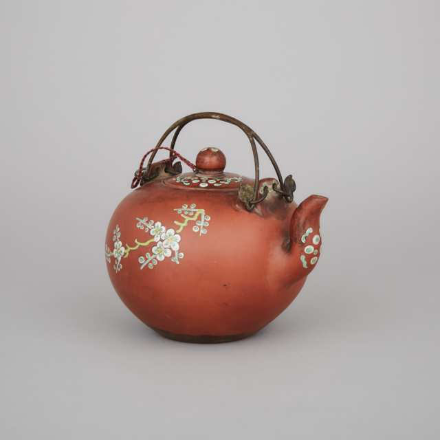 An Enamel-Decorated Yixing Stoneware Teapot and Cover, 18th Century