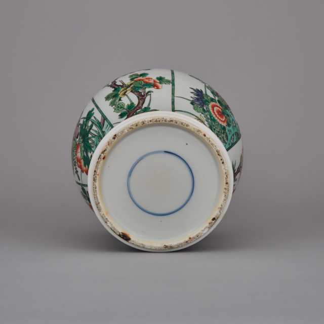 A Kangxi-Style Famille Verte Lidded Jar, Late 19th Century