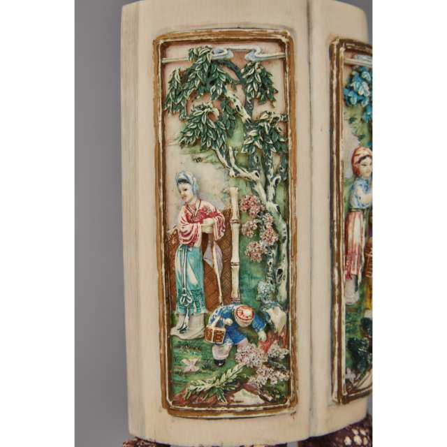 A Rare Polychrome Ivory ‘Gardens’ Panel, Circa 1900 