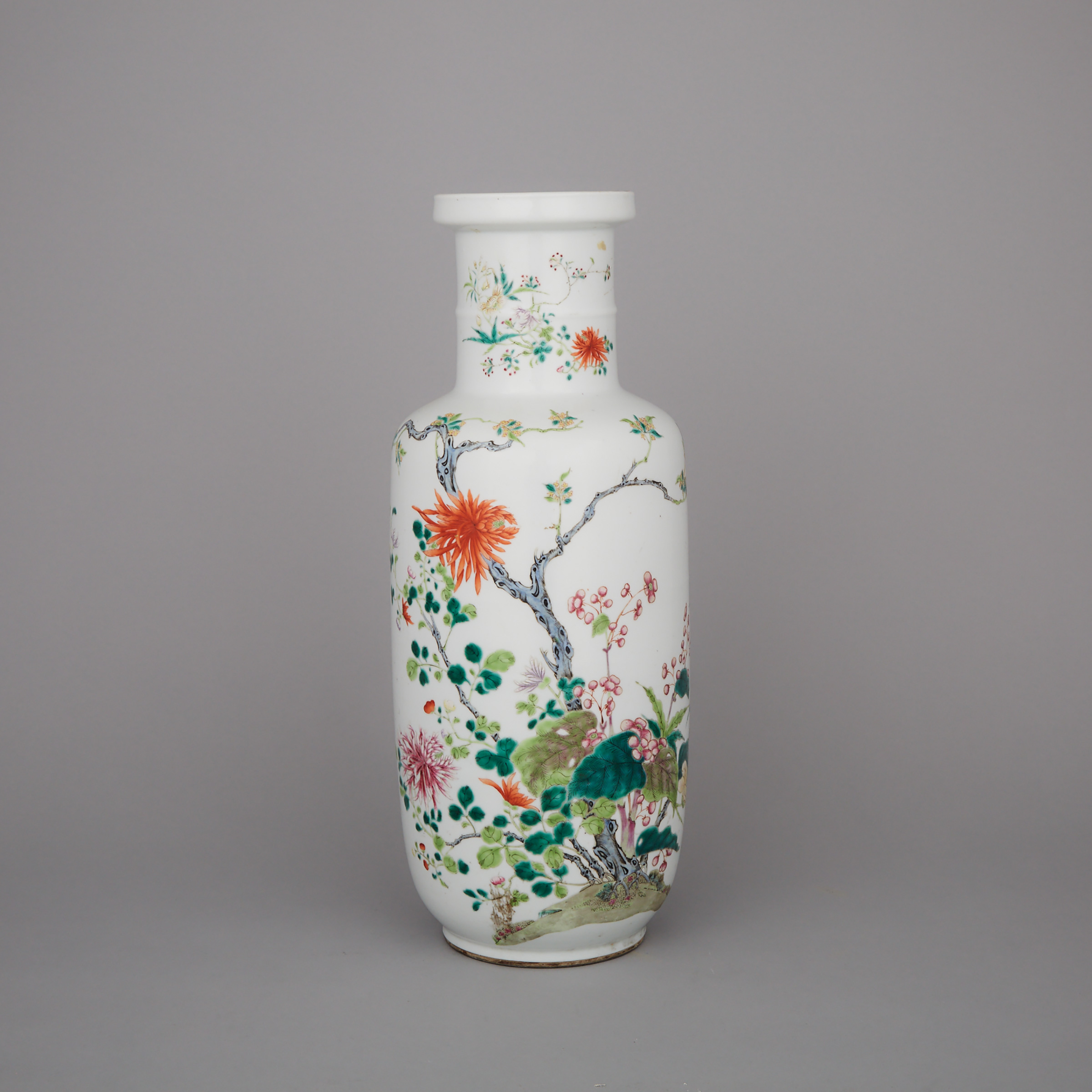 A Famille Rose Rouleau Vase, Late 19th Century