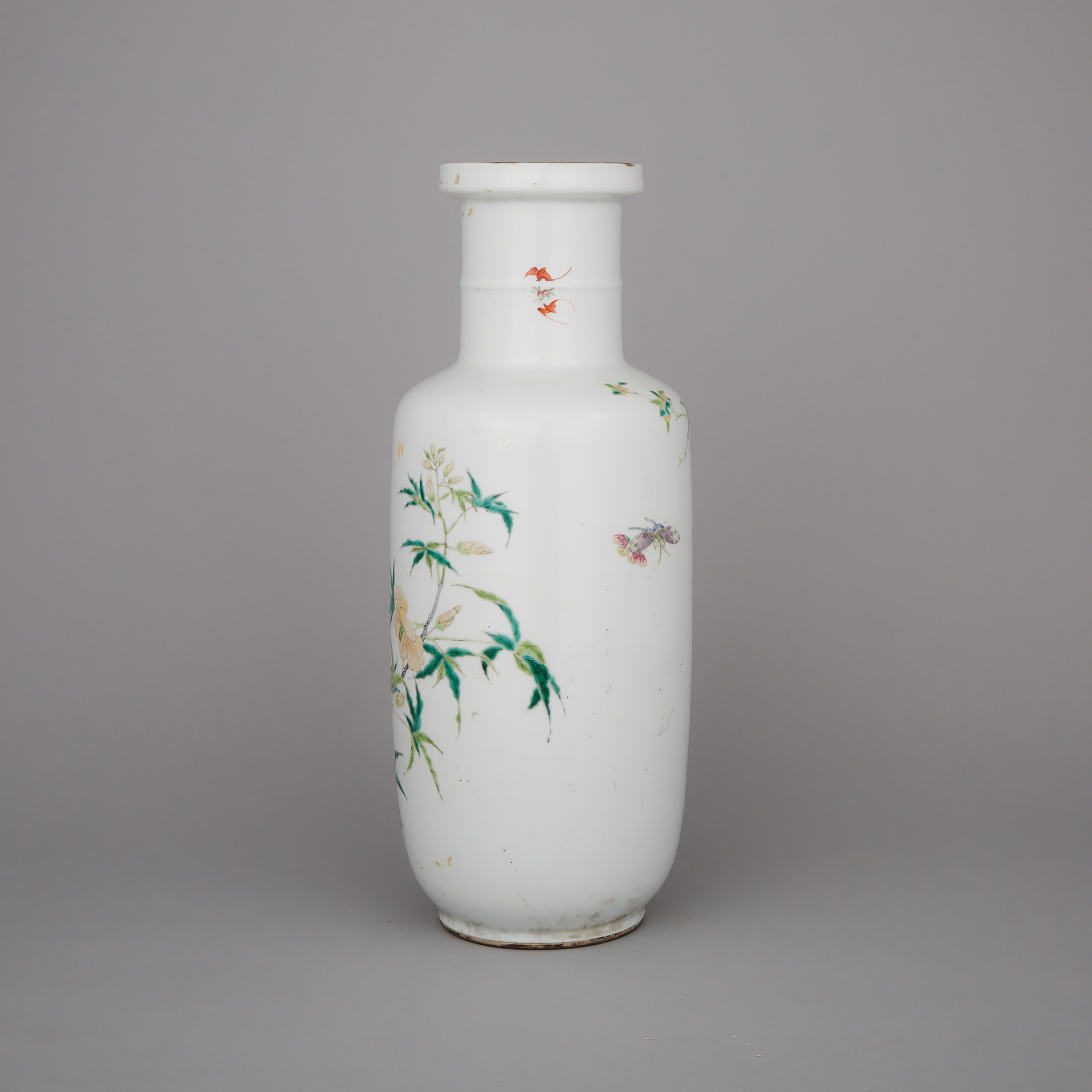A Famille Rose Rouleau Vase, Late 19th Century