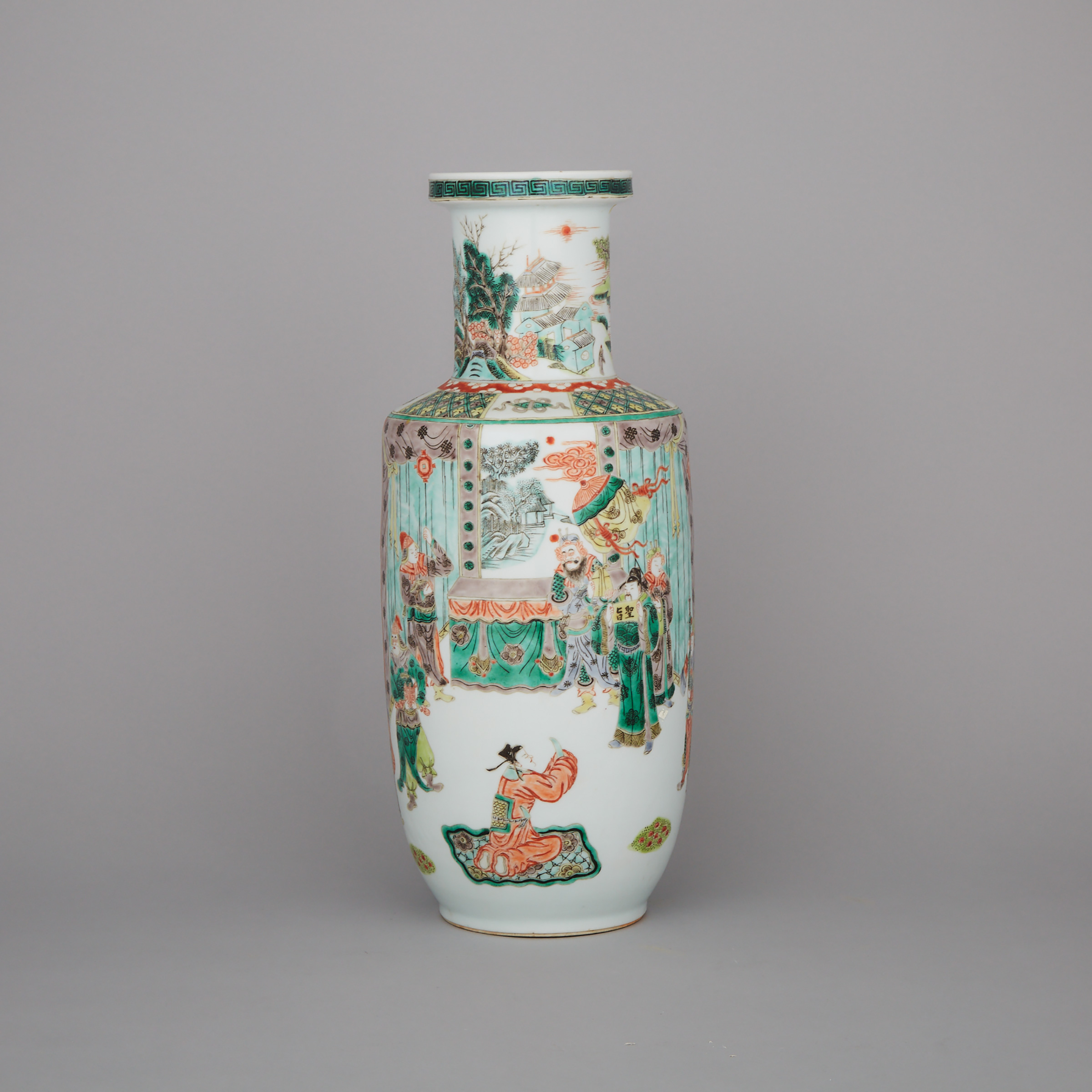 A Kangxi-Style Famille Verte Rouleau Vase, 19th Century