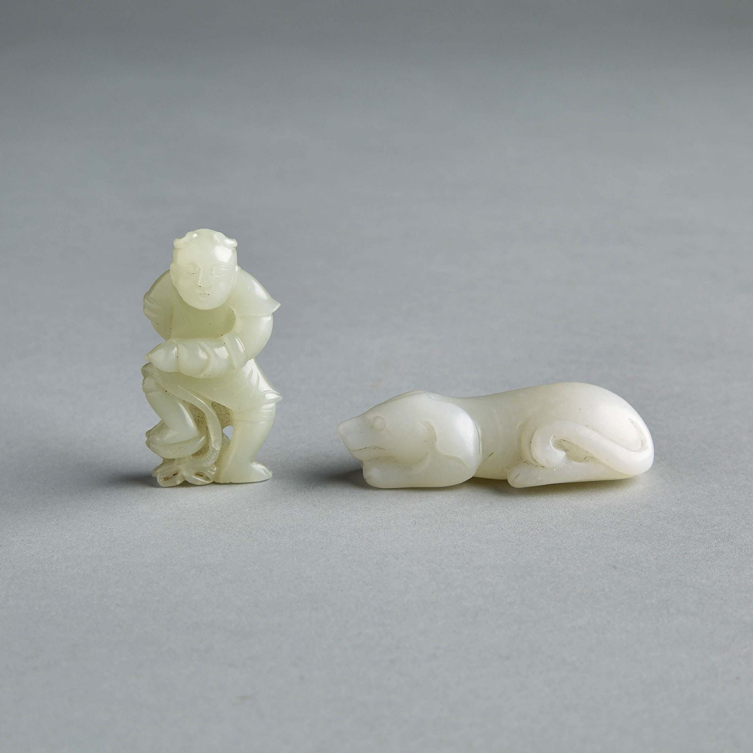 Two White Jade Carved Figures