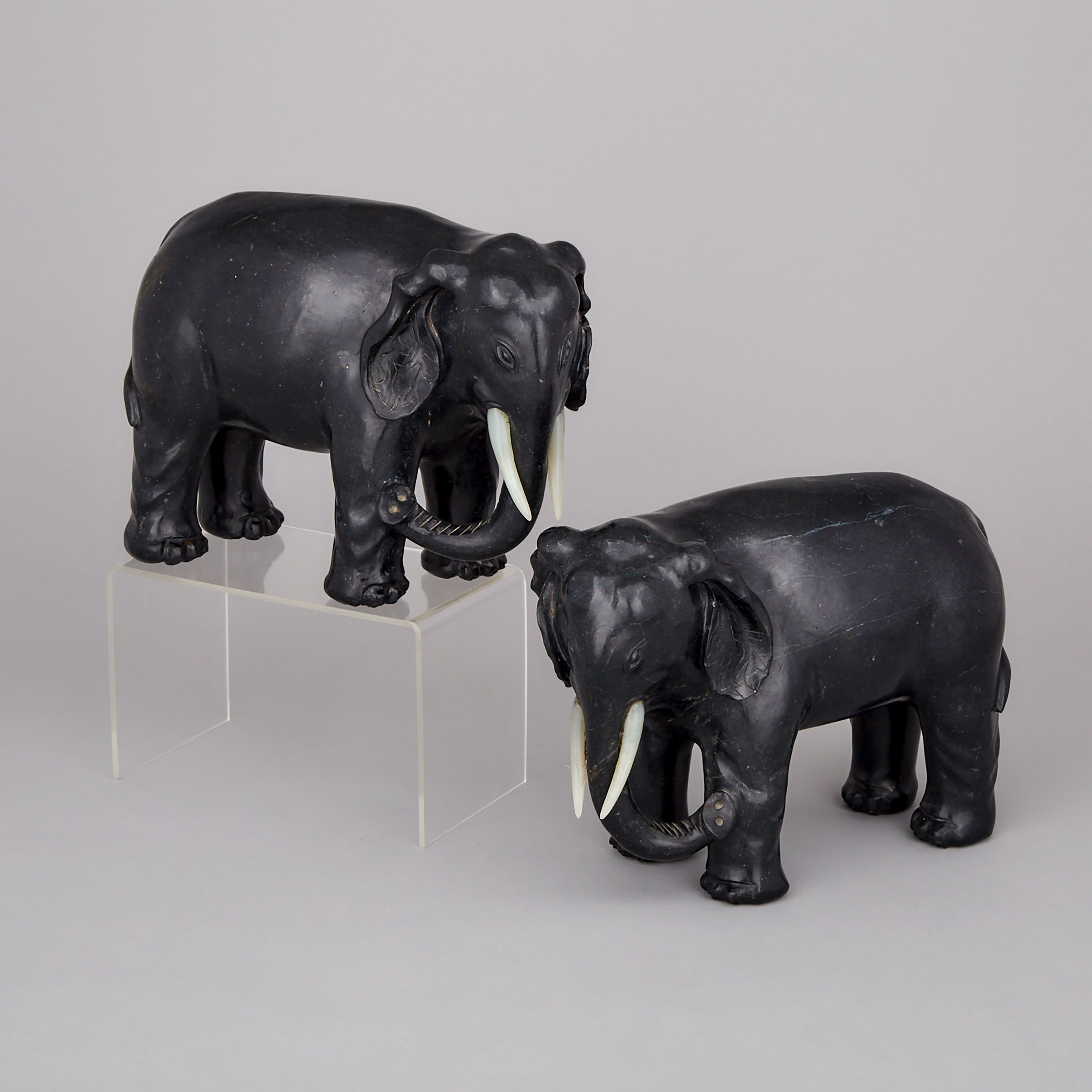 A Pair of Black Jade Elephants