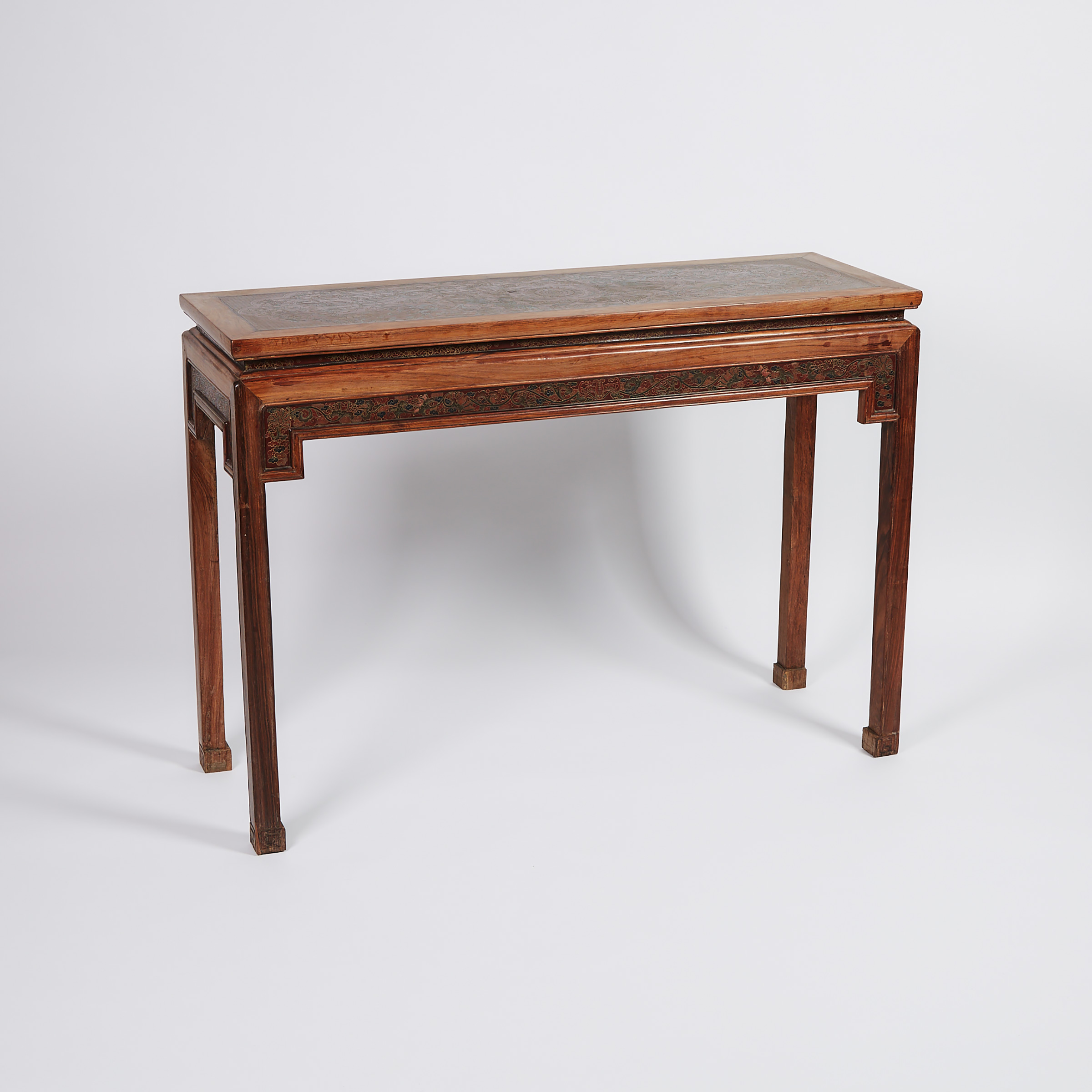 A Hardwood Carved and Lacquered Top Long Table