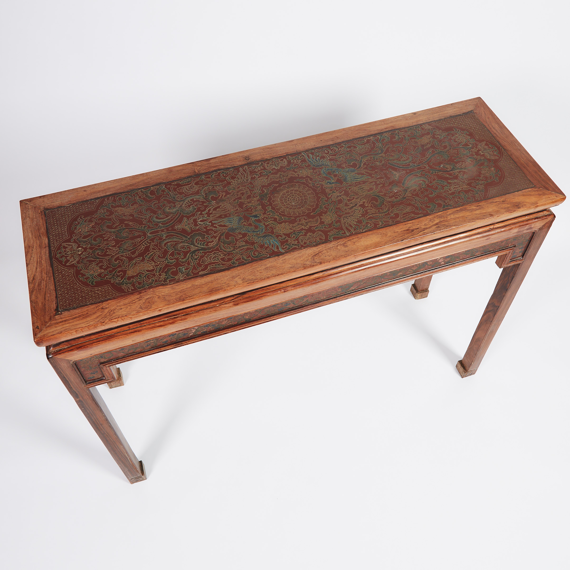 A Hardwood Carved and Lacquered Top Long Table