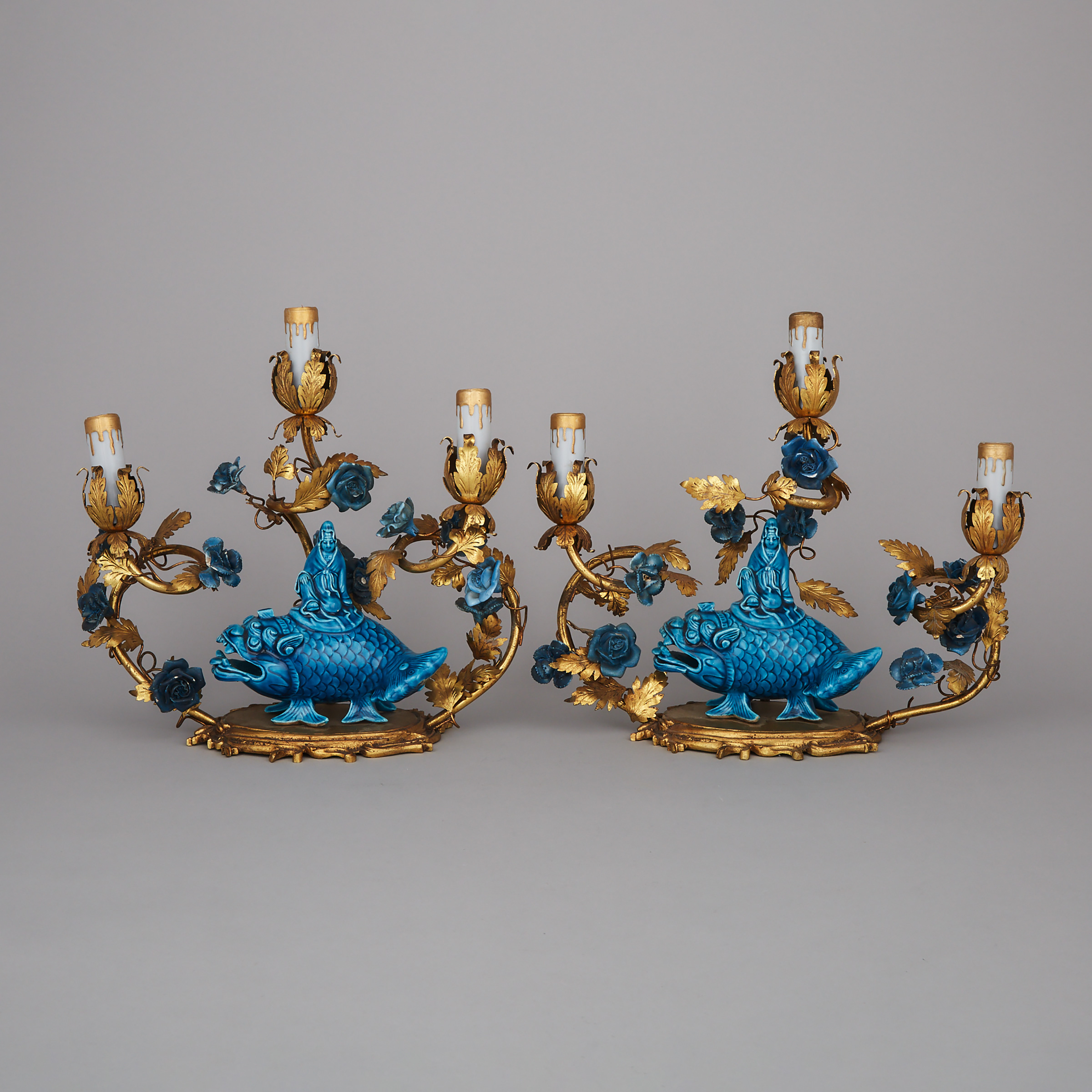 A Pair Chinese Turquoise-Glazed Figures with Bronze French Mounts, 19th Century