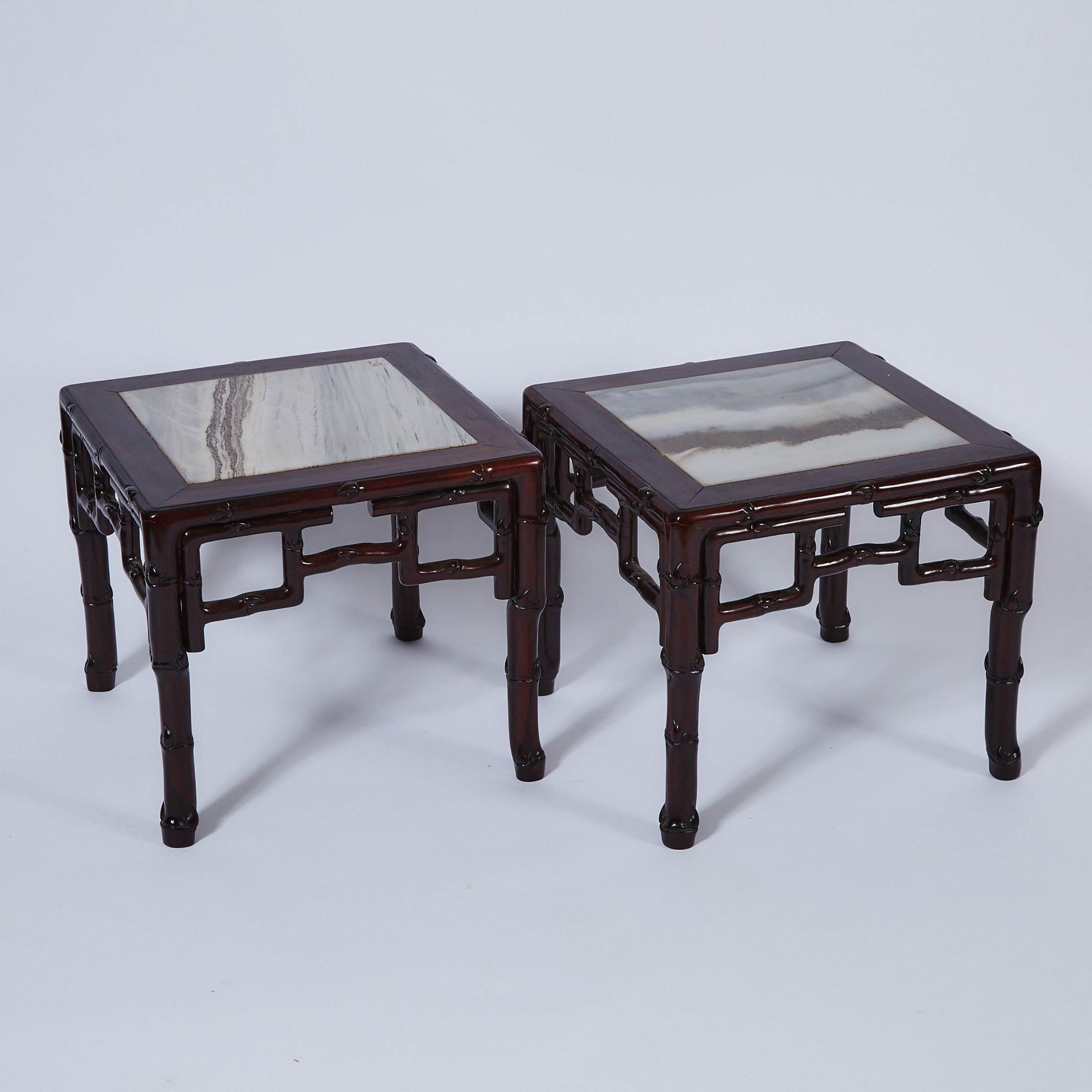 A Pair of Marble-Inlaid ‘Imitation Bamboo’ Tables, 19th Century