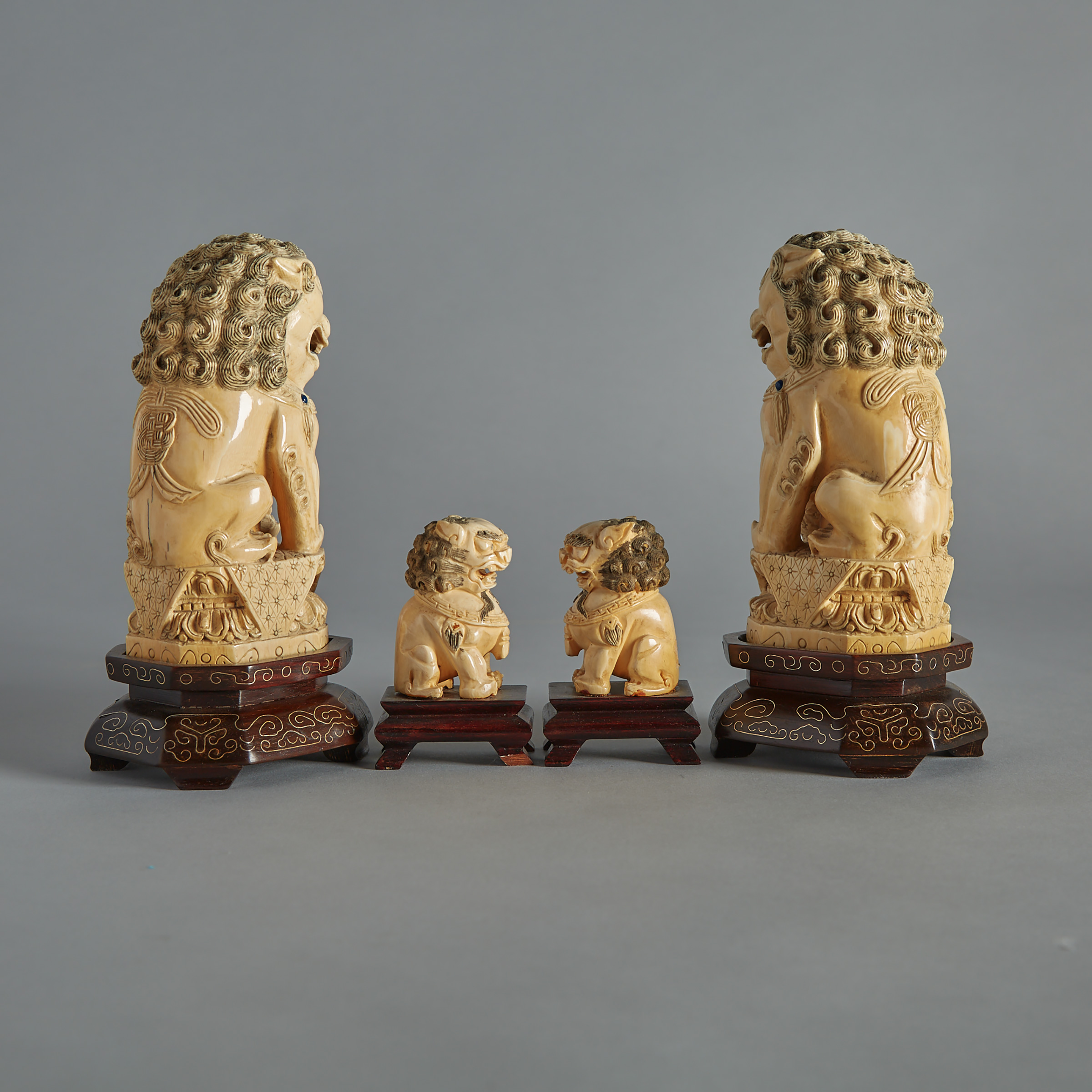 A Set of Four Ivory Carved Guardian Lions, Circa 1940