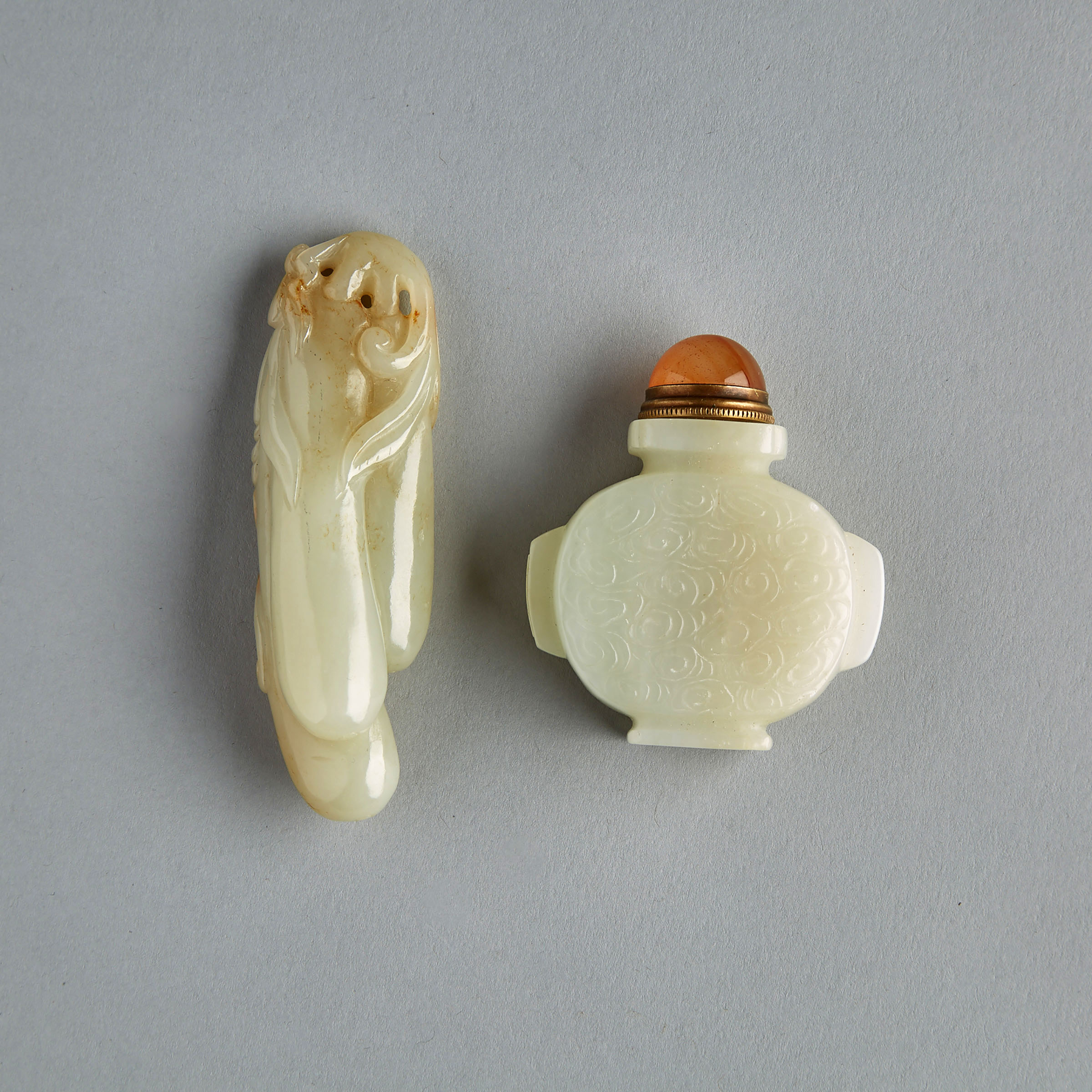 Two Celadon White Jade Carved Items