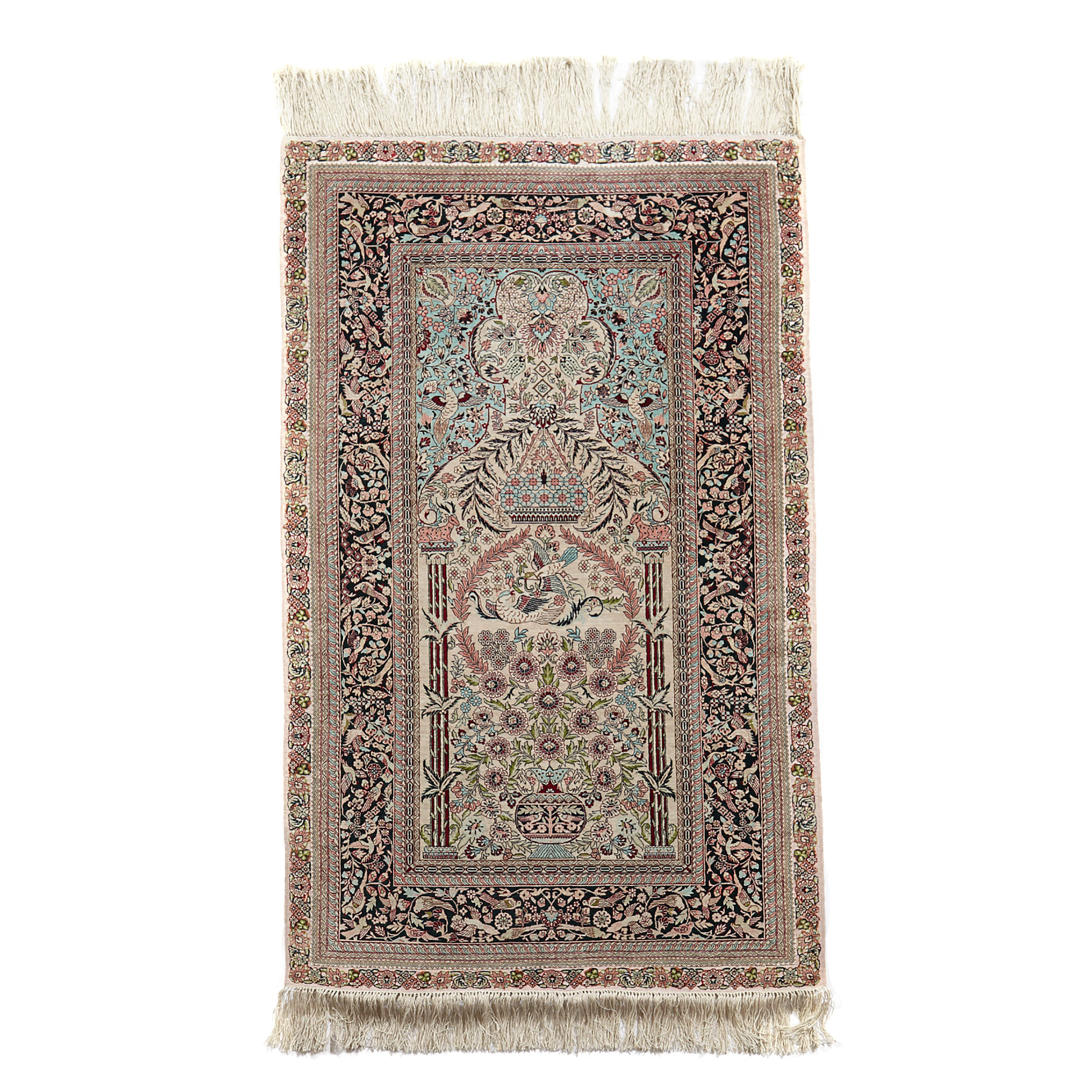 Fine Silk Hereke Prayer Rug, Turkish, mid 20th century