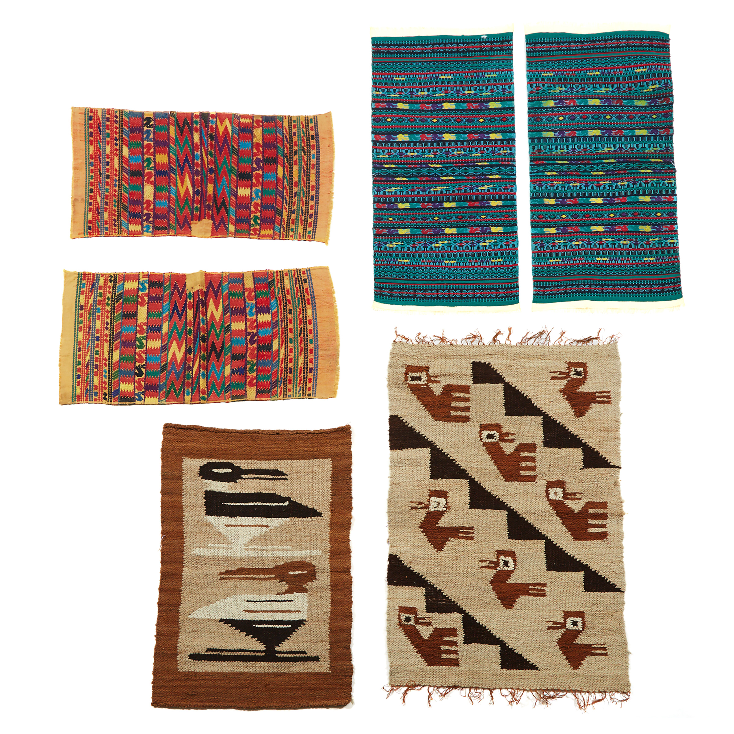 Group of Six Central American Textiles including two Peruvian Kelims