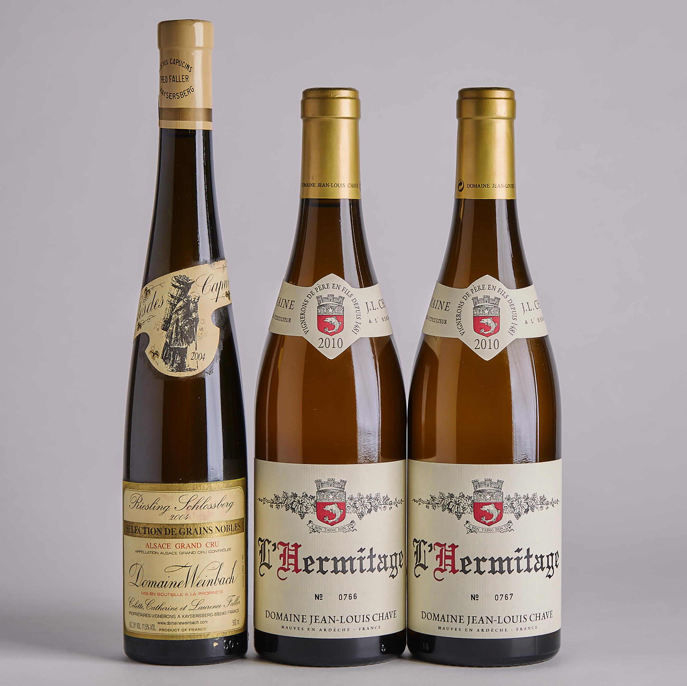 DOMAINE JEAN-LOUIS CHAVE HERMITAGE BLANC 2010 (2) WA 97
DOMAINE WEINBACH RIESLING SCHLOSSBERG SELECTION DE GRAINS NOBLES 2004 (1 HF LTR.) WA 94
