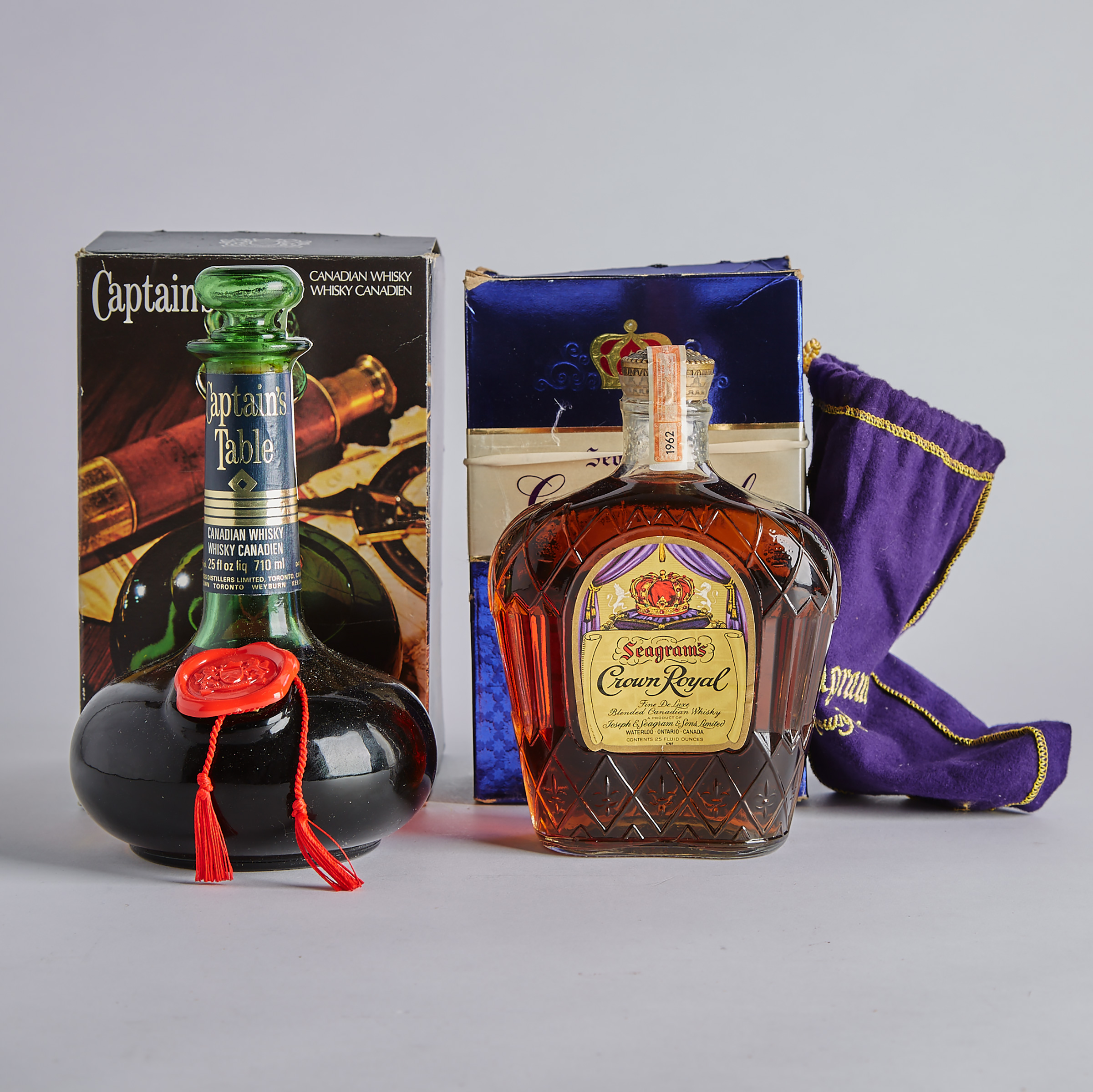 CAPTAIN’S TABLE CANADIAN WHISKY (ONE 25 FL OZ)
CROWN ROYAL DELUXE CANADIAN WHISKY (ONE 25 FL OZ)