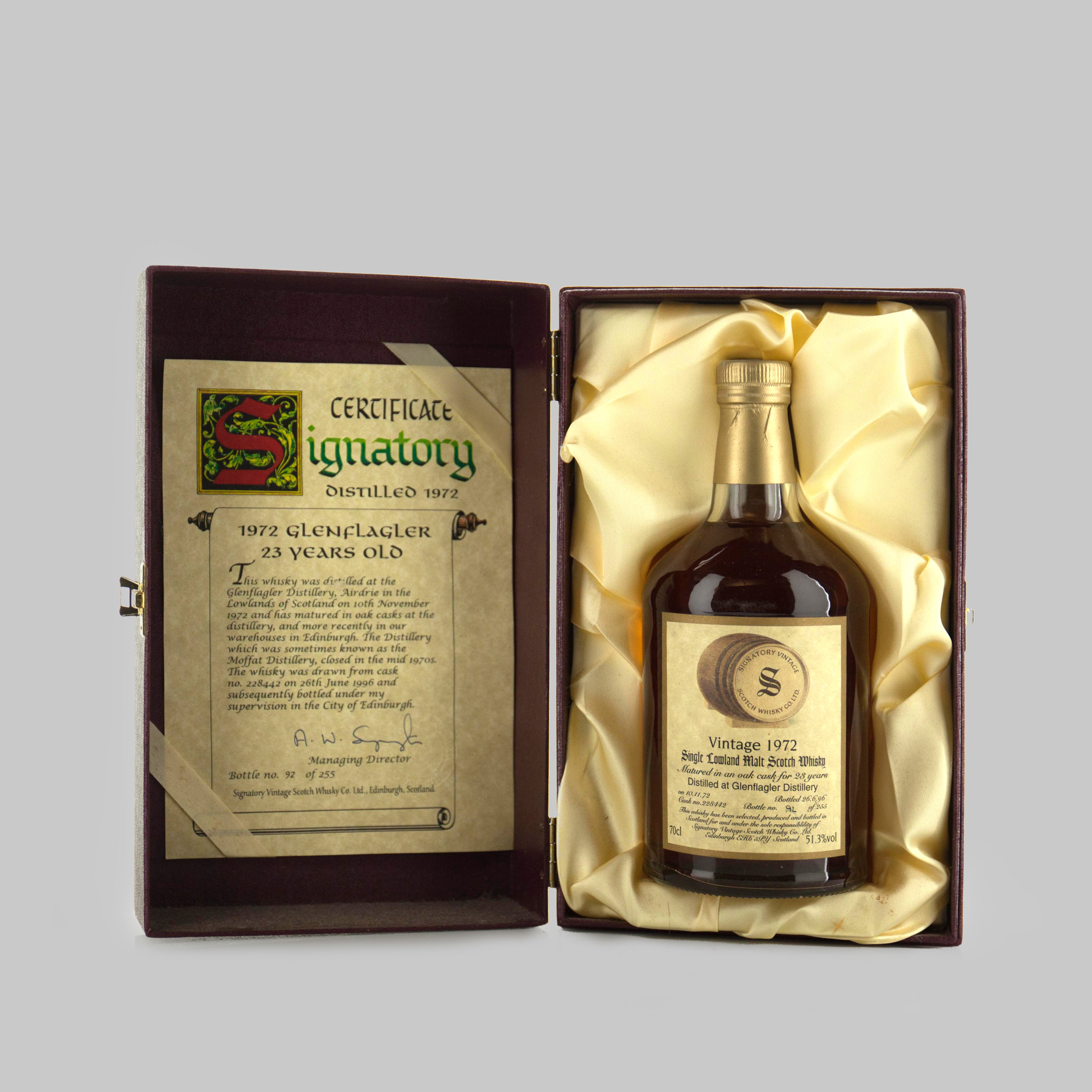 GLENFLAGER SINGLE LOWLAND SCOTCH WHISKY 23 YEARS (ONE 70 CL)
