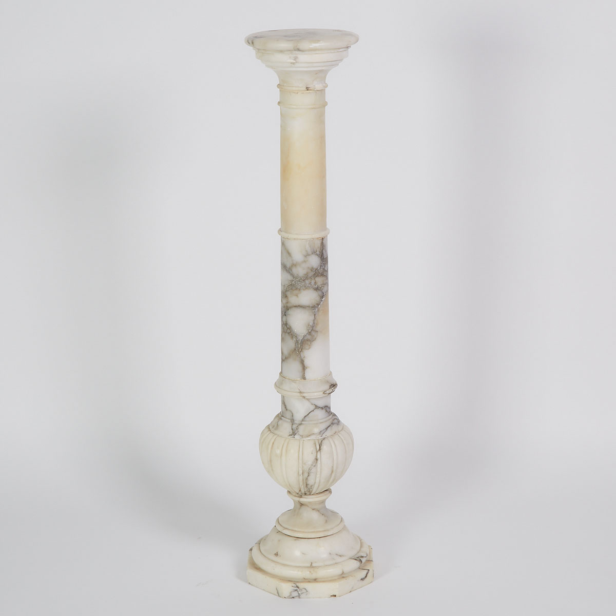 Italian Turned Alabaster Column Form Pedestal, 19th/early 20th century