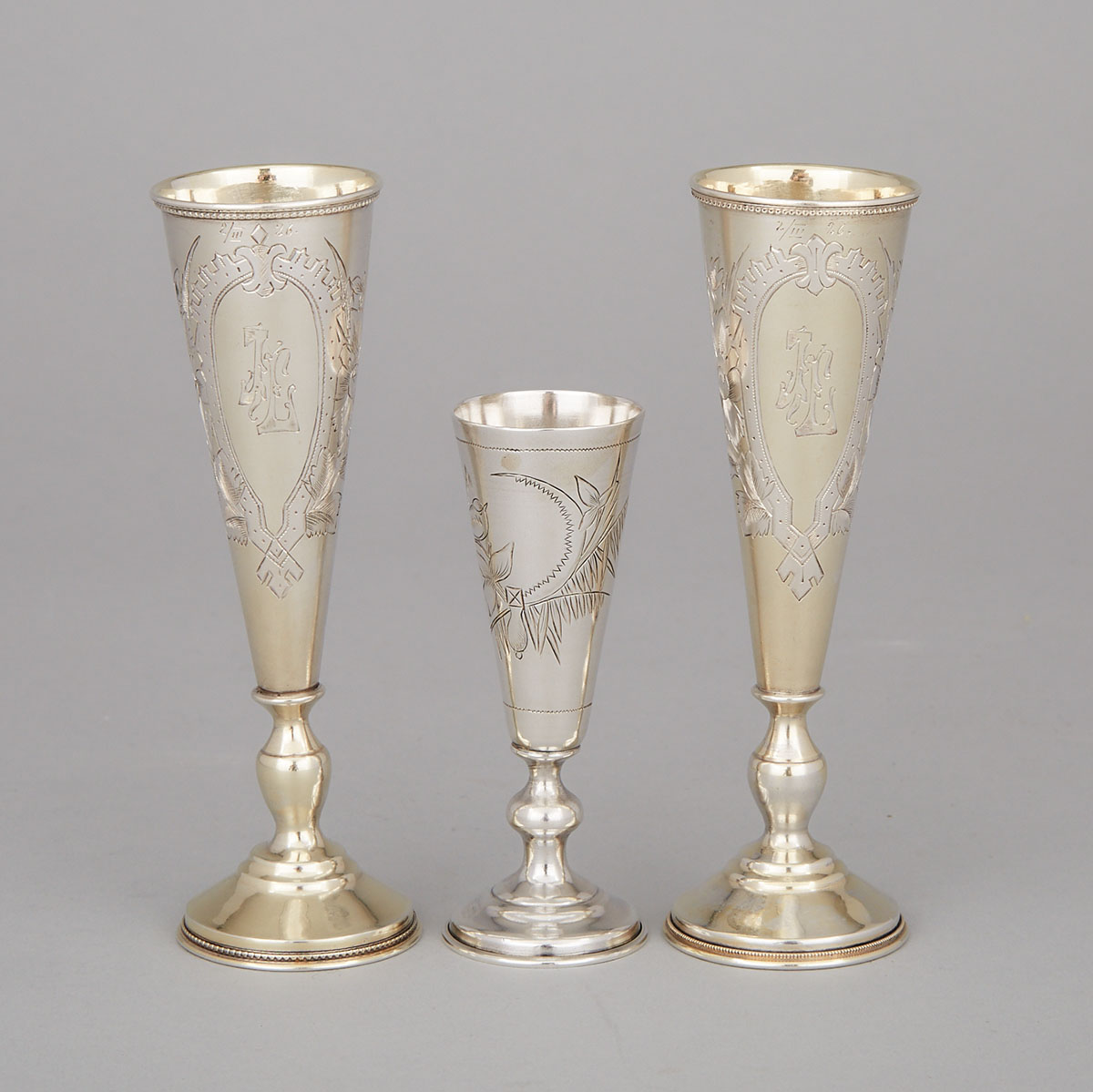 Three Russian Silver Vodka Cups, Moscow, c.1900