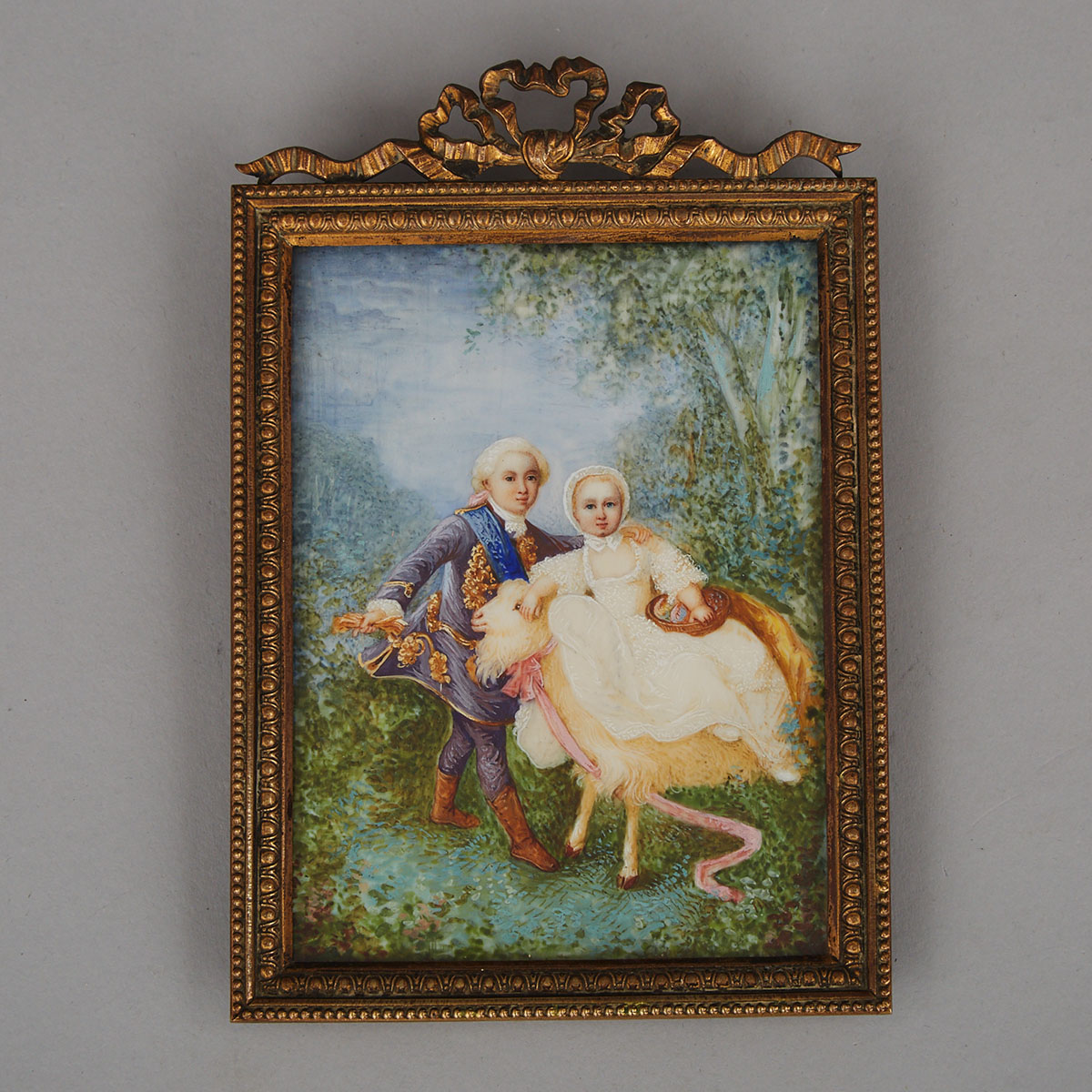 Portrait Miniature on Ivory of the Comte d’Artois (Charles X of France) and His Sister Marie-Clotilde After the Work by François-Hubert Drouais, late 19th century