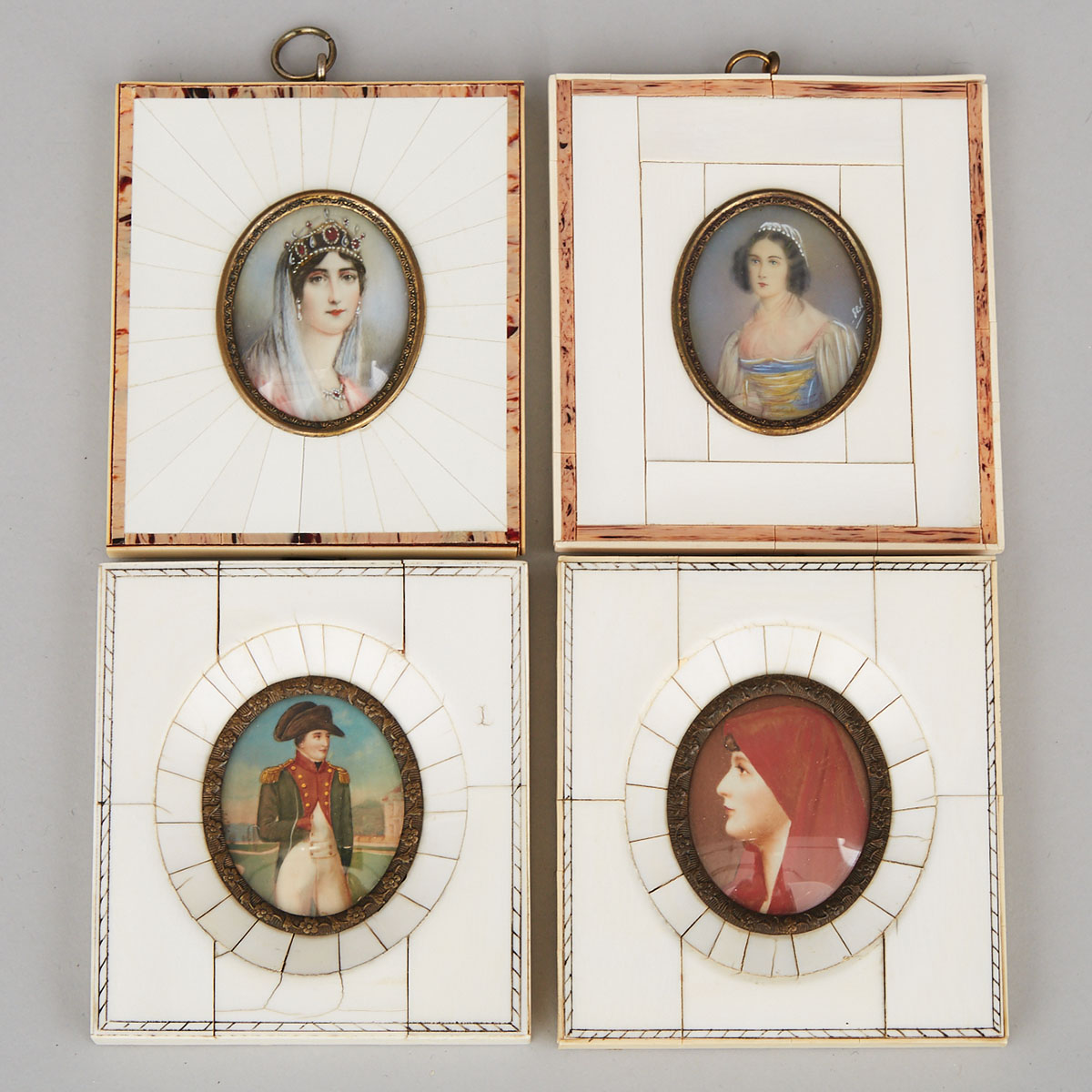 Four French Portrait Miniatures on Ivory, 19th/early 20th century