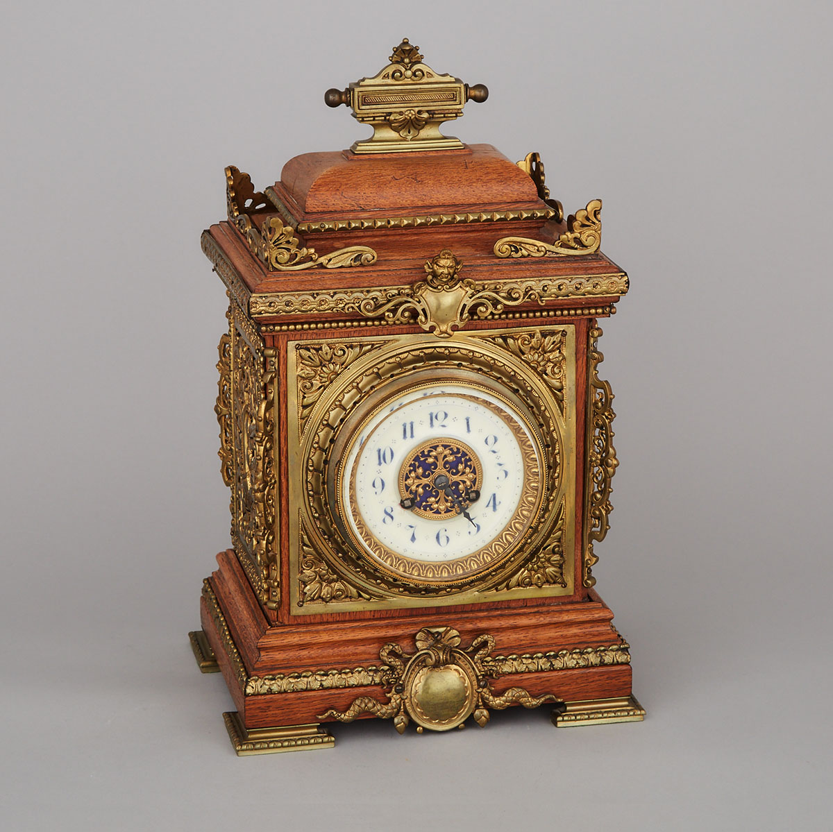 French Aesthetic Movement Oak and Gilt Brass Table Clock, c.1900