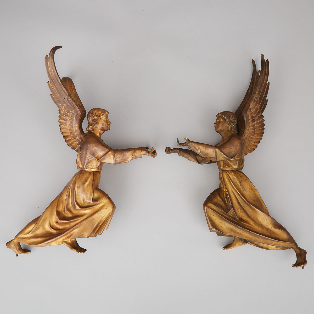 Pair of French Gilt Bronze Angel Form Font Supports, 19th/early 20th century