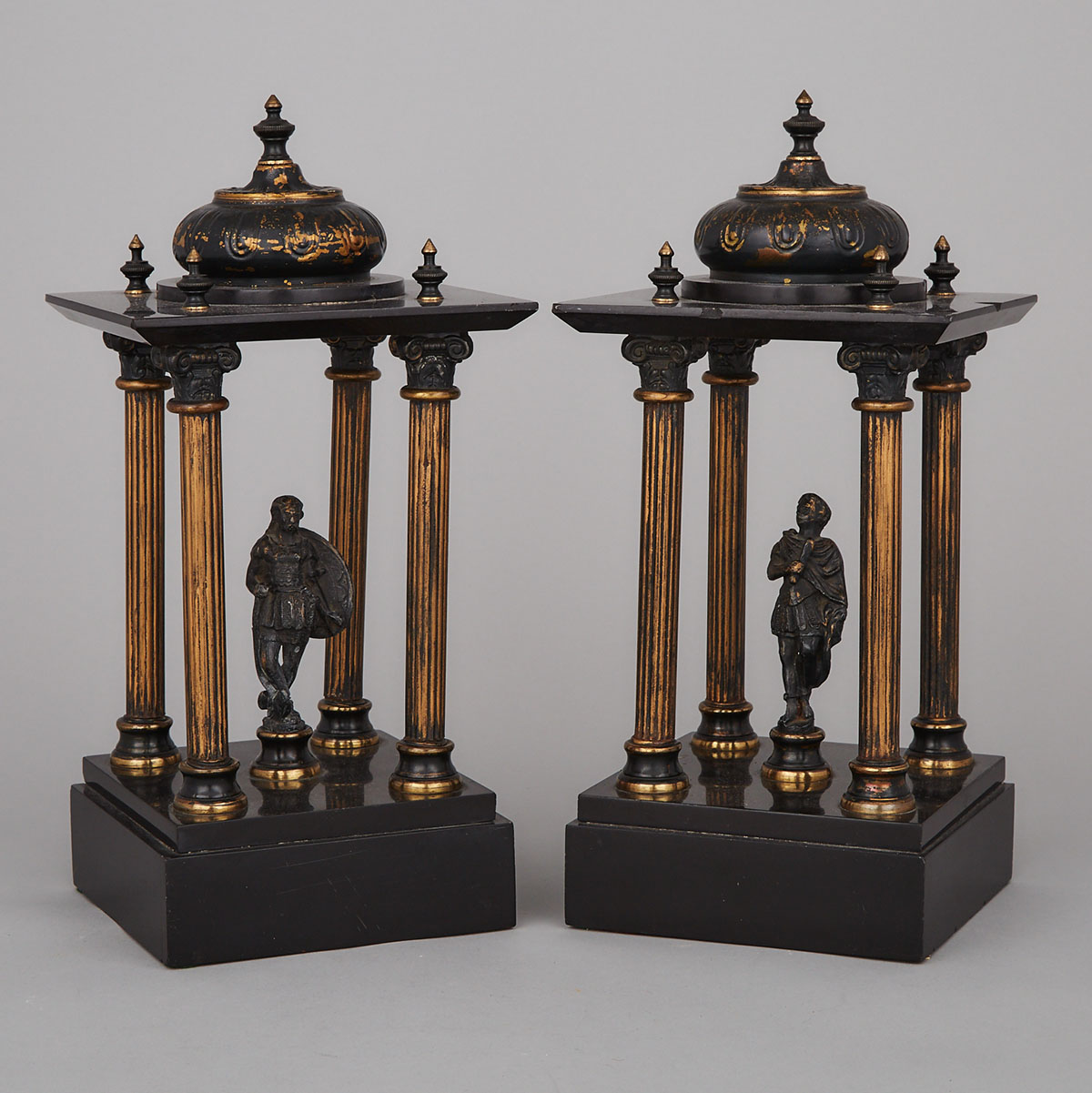Pair of French Temple Form Garniture, c.1880