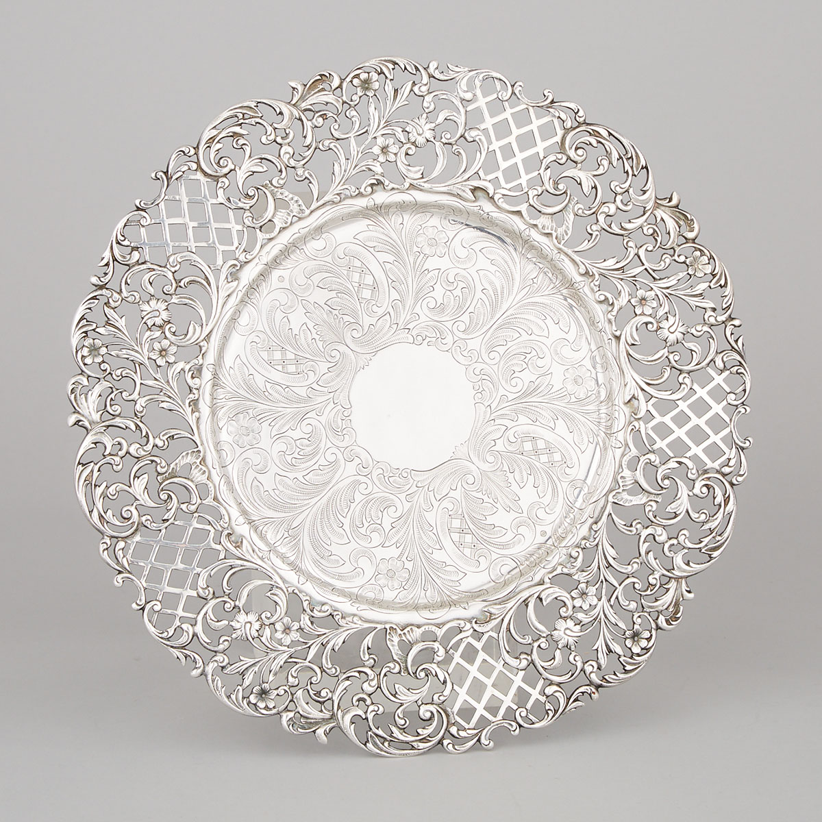American Silver Pierced Cake Plate, Shreve, Crump & Low Co., Boston, Mass., late 19th century