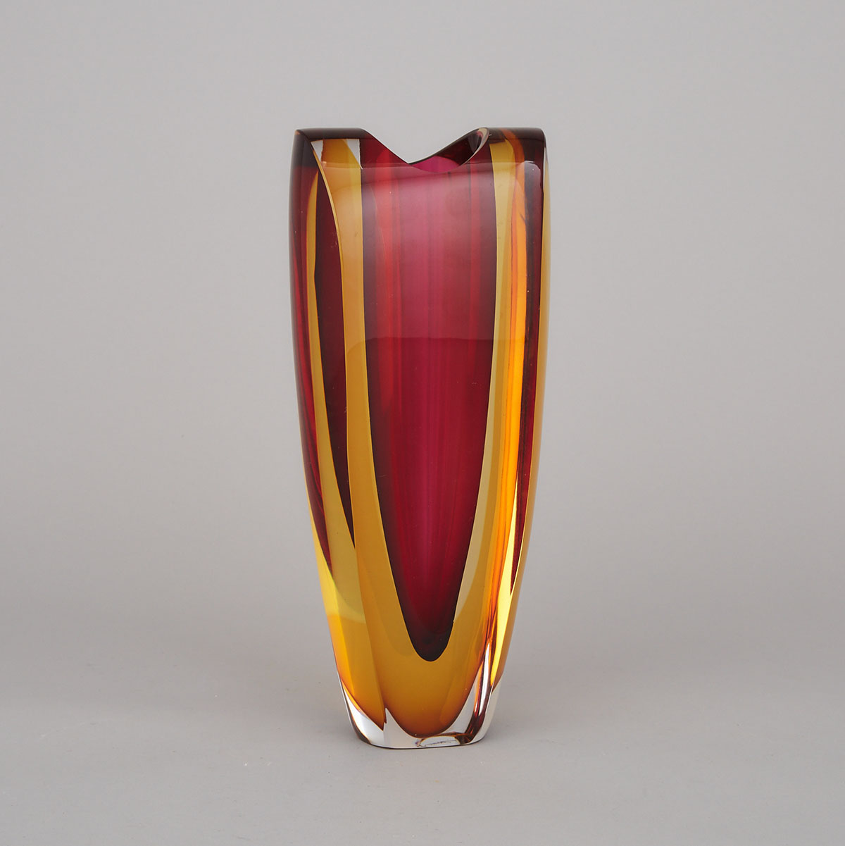 Kosta Boda, 'Unique' Red and Amber Glass Vase, Goran Warff, c.2000
