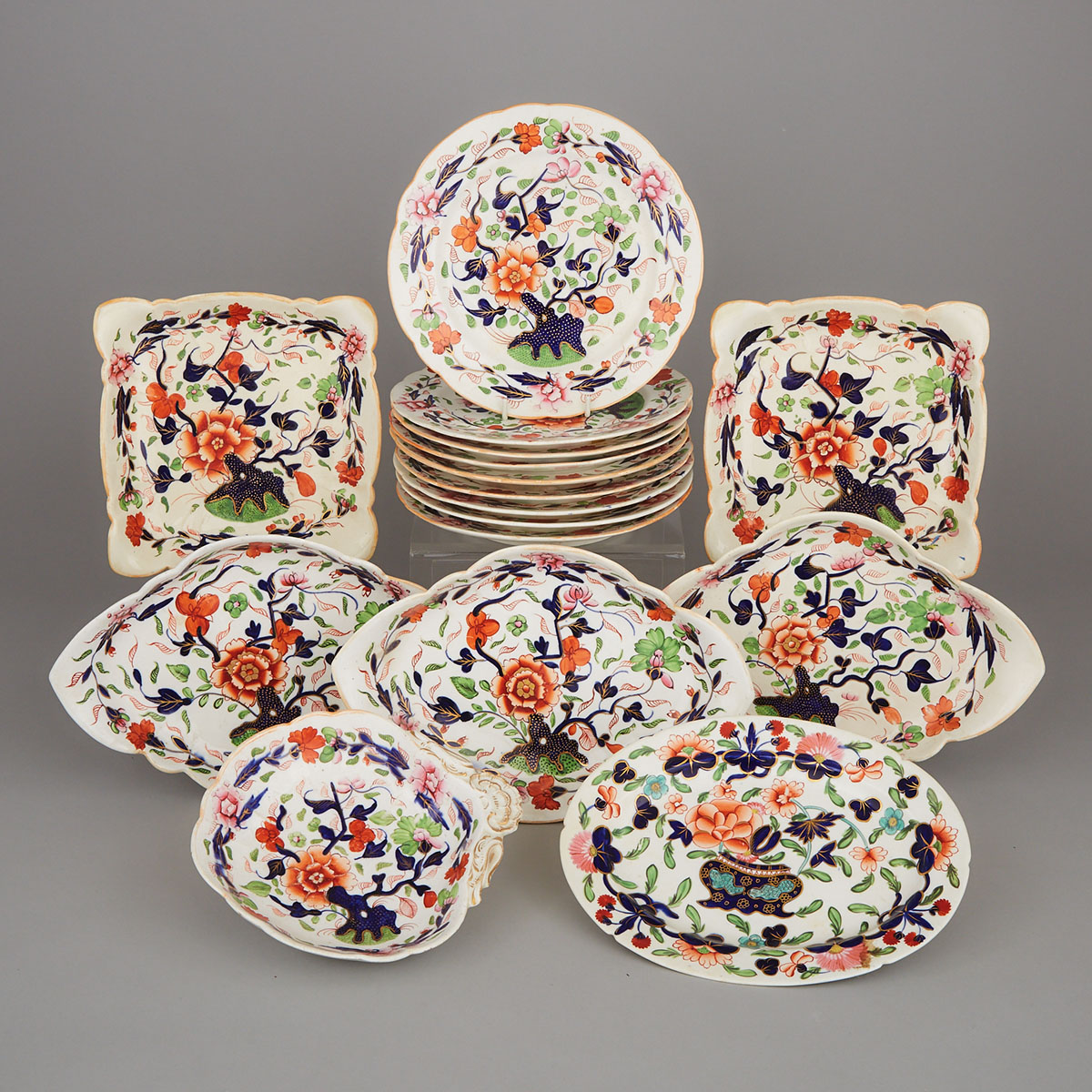 English Porcelain Japan Pattern Dessert Service, probably Coalport, c.1825