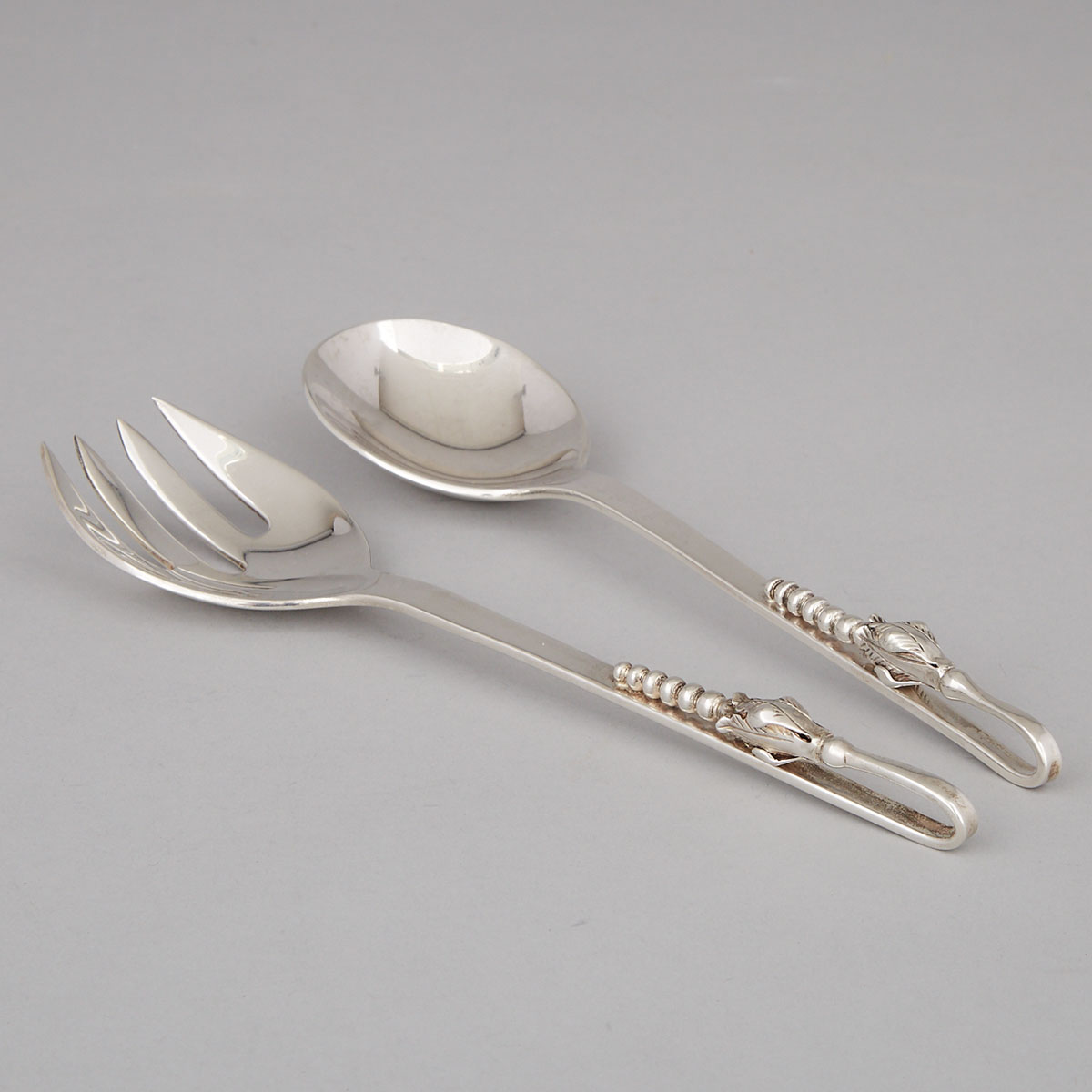 Pair of Mexican Silver Salad Servers, Sanborns, Mexico City, mid-20th century