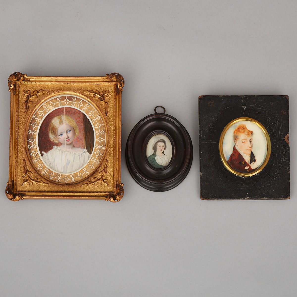 Three Portrait Miniatures on Ivory, 19th century