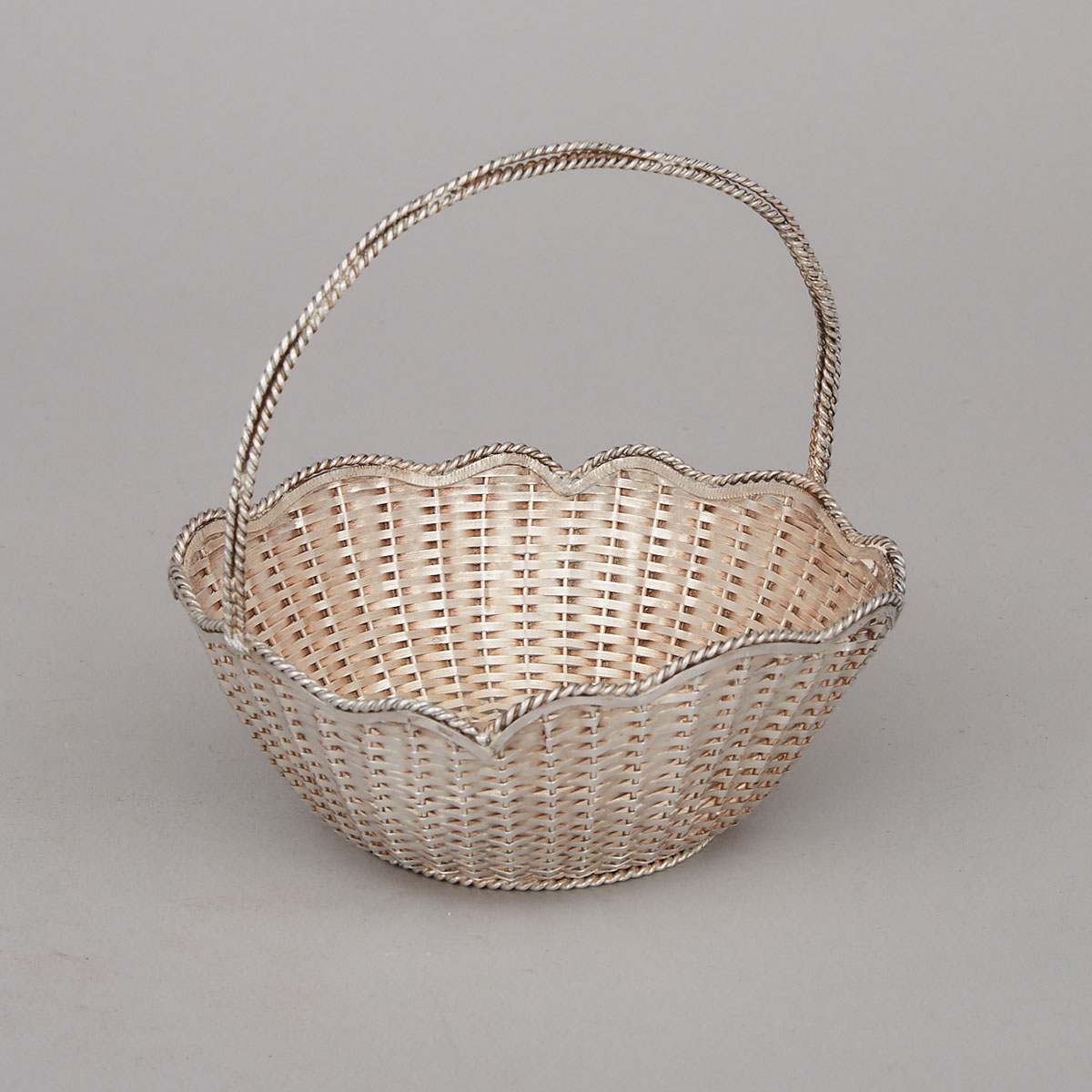Mexican Silver Woven Basket, Alfredo Villasana, Taxco, 20th century