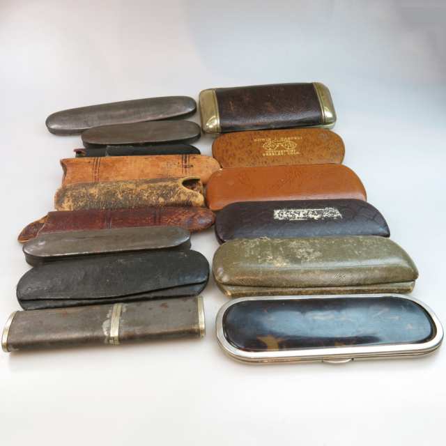 53 Various Spectacle Cases including examples in metal, wood, leather, shagreen, lacquer, and embroidered silk