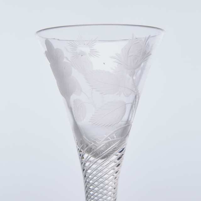Jacobite Engraved Airtwist Stemmed Wine Glass, c.1750