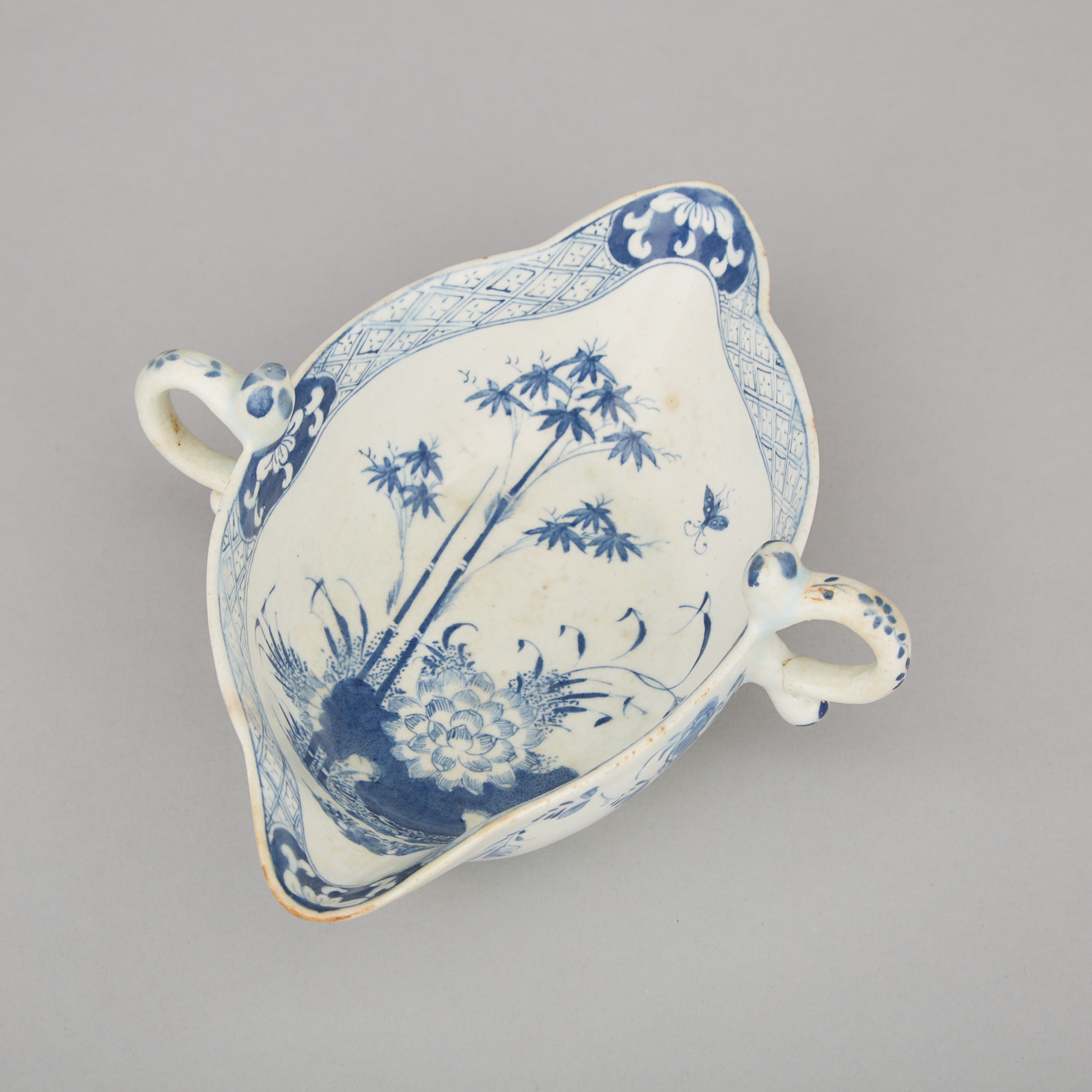 Bow Blue and White Double-Lipped Sauce Boat, c.1755